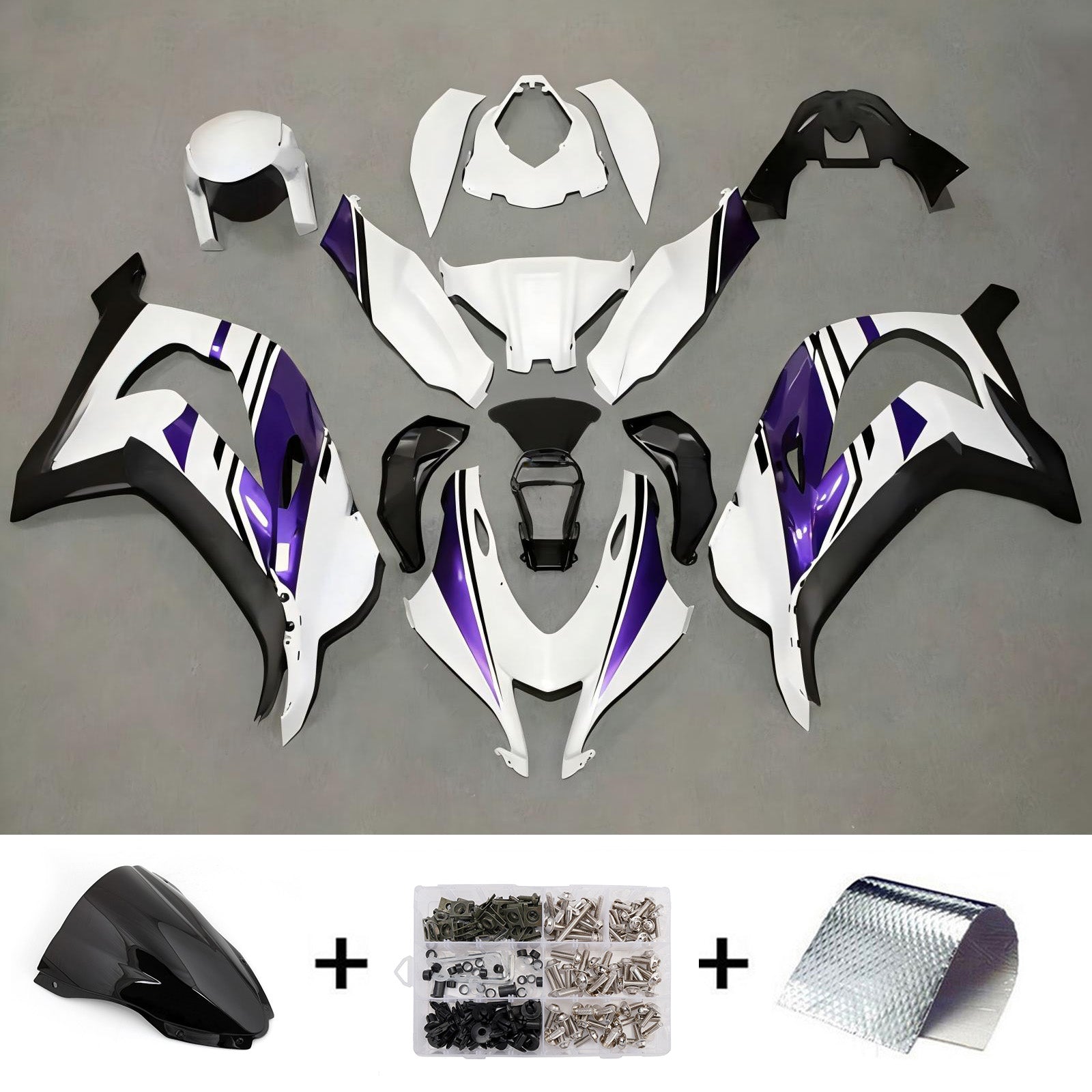 Amotopart 2016-2020 Kawasaki ZX10R Purple White Black Fairing Kit