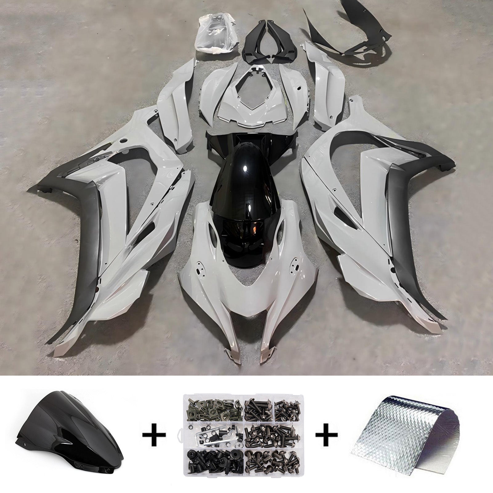 Amotopart 2016-2020 Kawasaki ZX10R Grey Black Fairing Kit