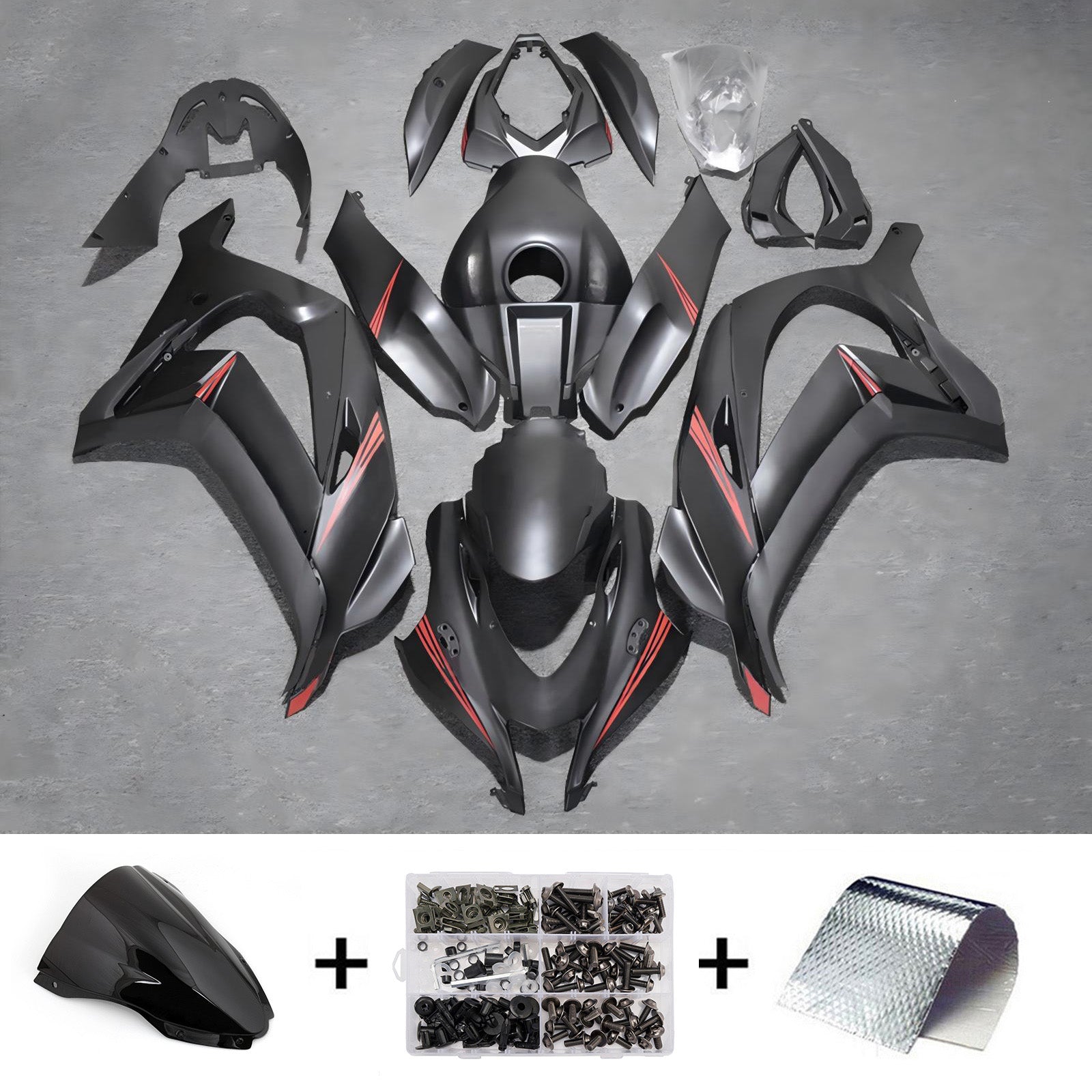 Amotopart 2016-2020 Kawasaki ZX10R Black Red Fairing Kit