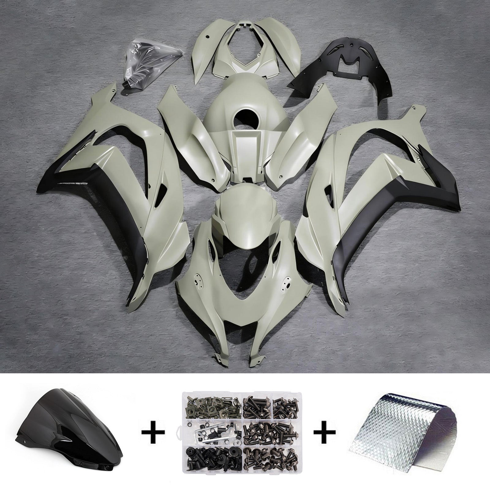 Amotopart 2016-2020 Kawasaki ZX10R Matte Green Black Fairing Kit