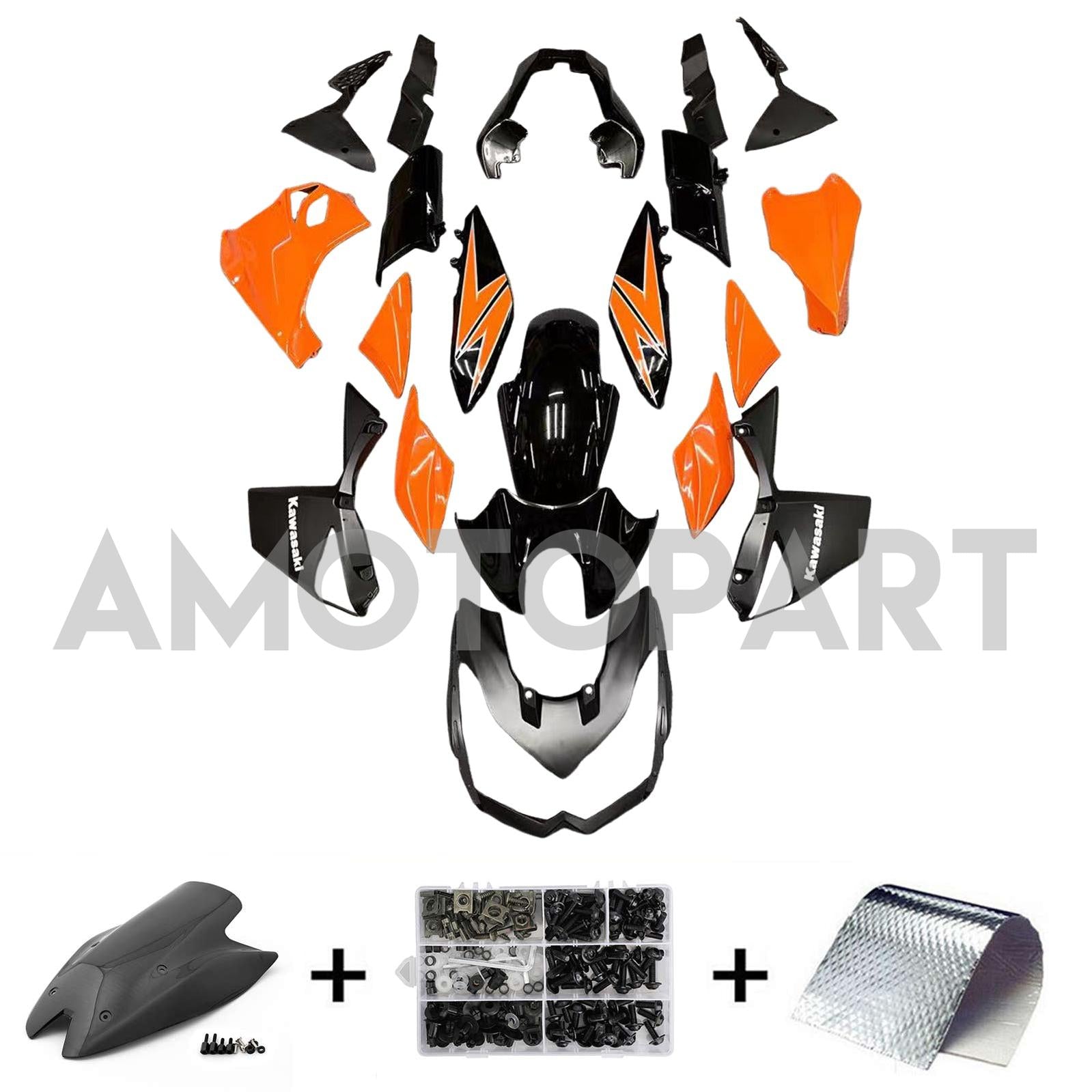 Amotopart Kawasaki Z1000 2010-2013 Glossy Orange Black Fairing Kit