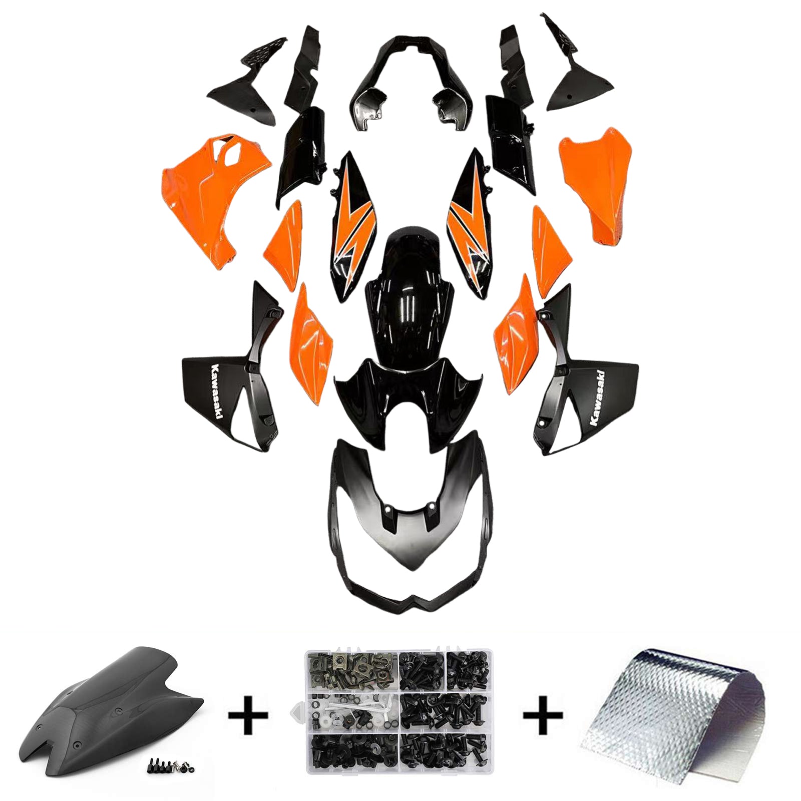 Amotopart Verkleidungsset für Kawasaki Z1000 2010–2013, glänzendes Orange-Schwarz