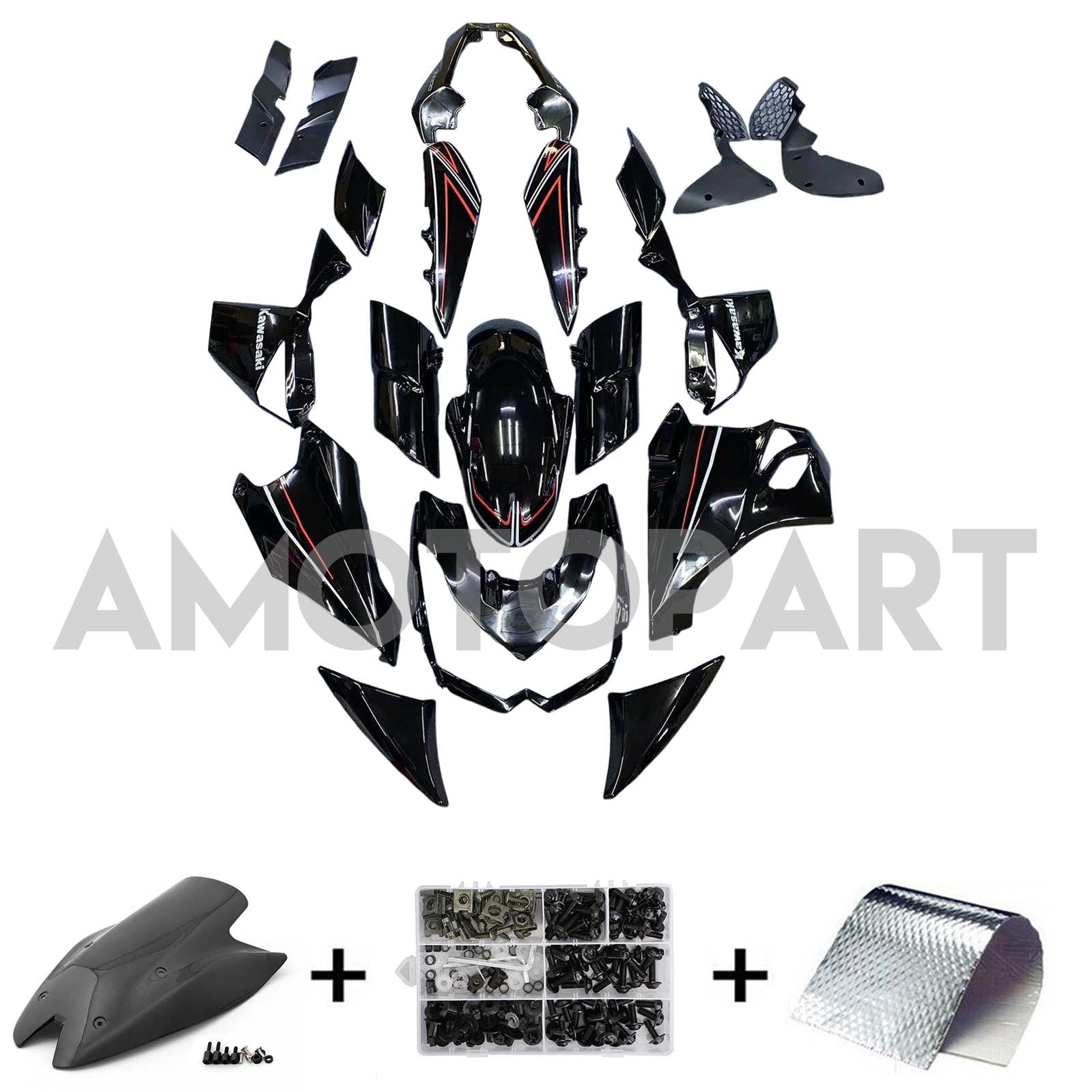 Amotopart 2010-2013 Z1000 Kawasaki Black with Red Line Fairing Kit