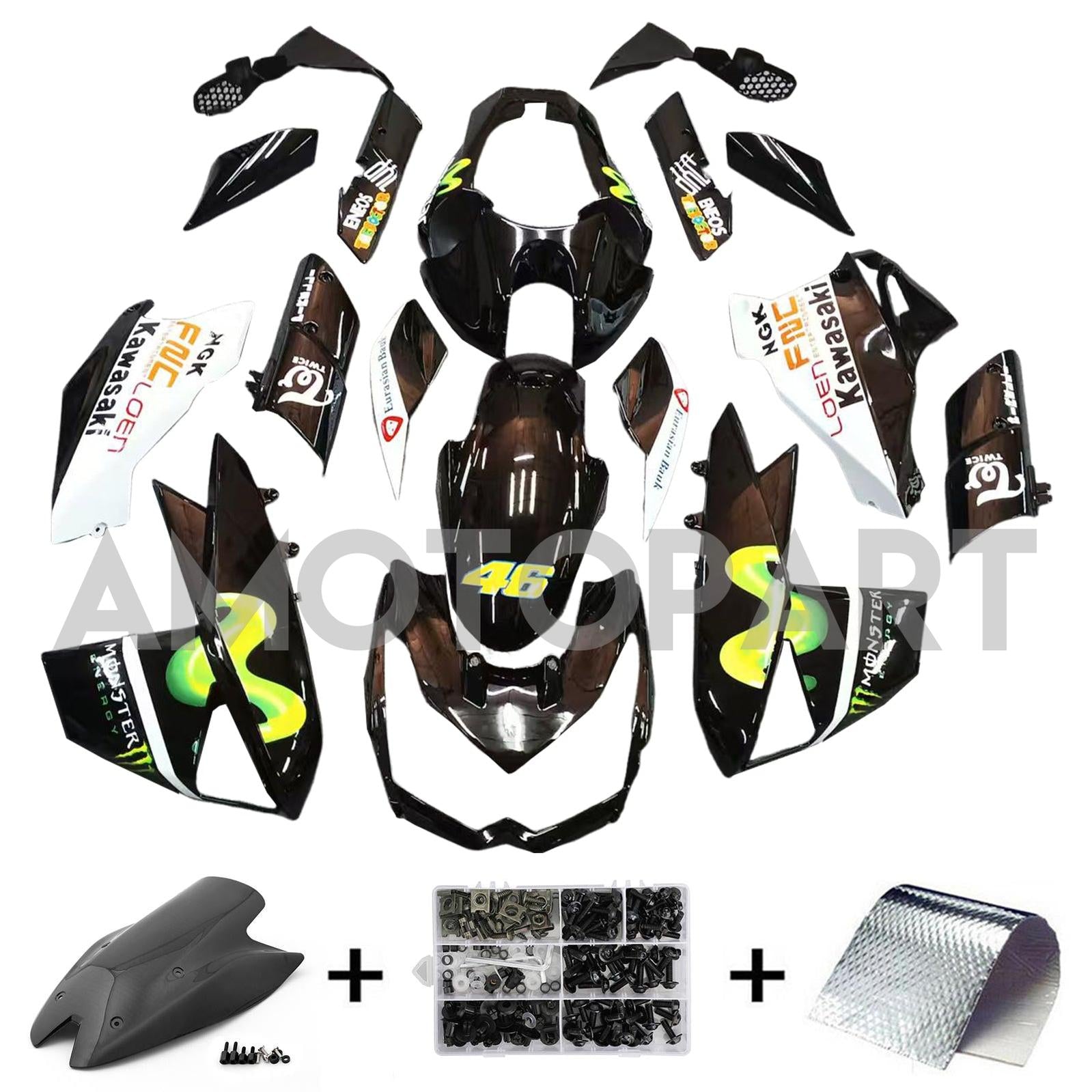Amotopart 2010-2013 Z1000 Kawasaki Green&Black Style3 Fairing Kit