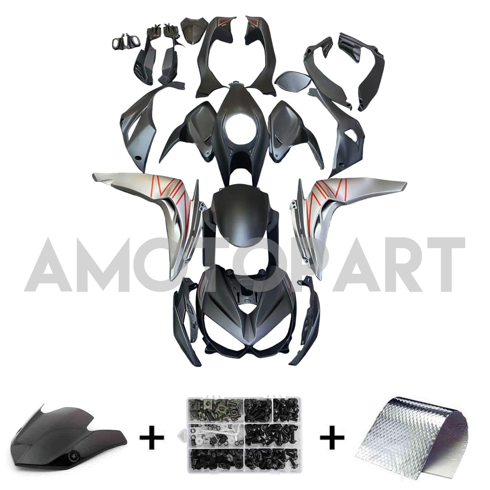 Amotopart 2014-2017 Z1000 Kawasaki Matte Black&Silver Fairing Kit