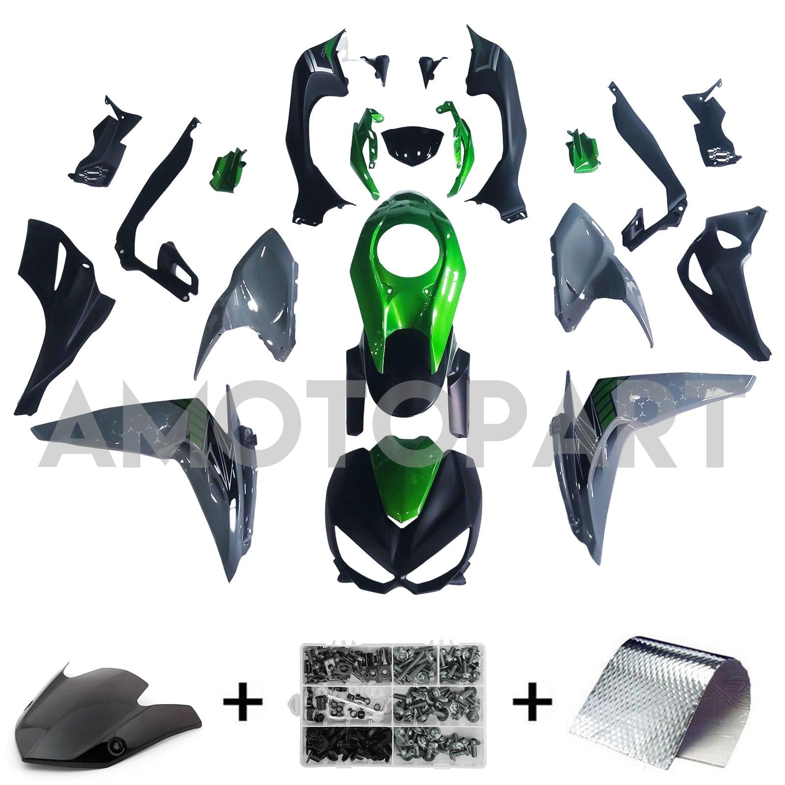 Amotopart 2014-2017 Kawasaki Z1000 Black Green Fairing Kit