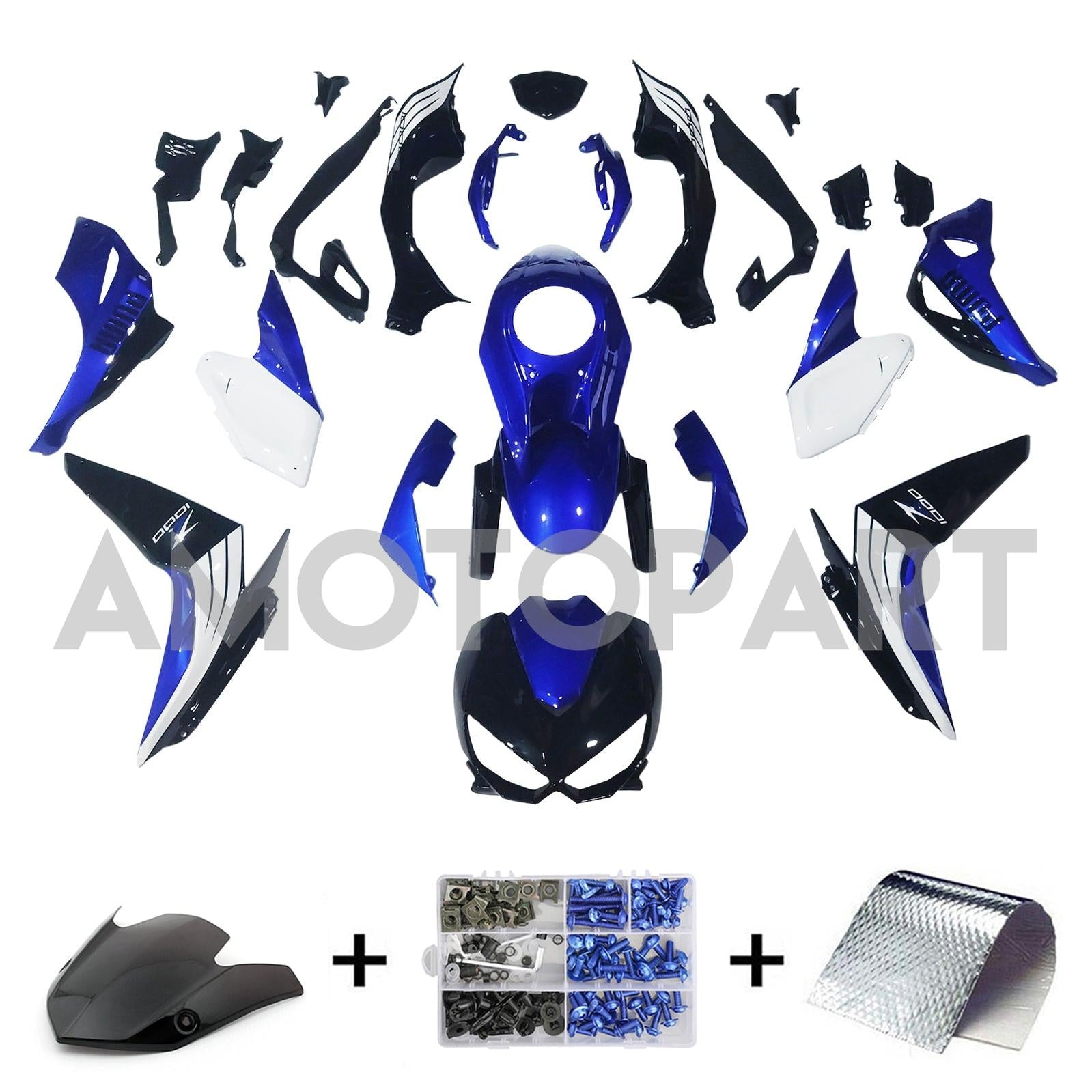 Amotopart 2014-2017 Kawasaki Z1000 Black White Blue Fairing Kit
