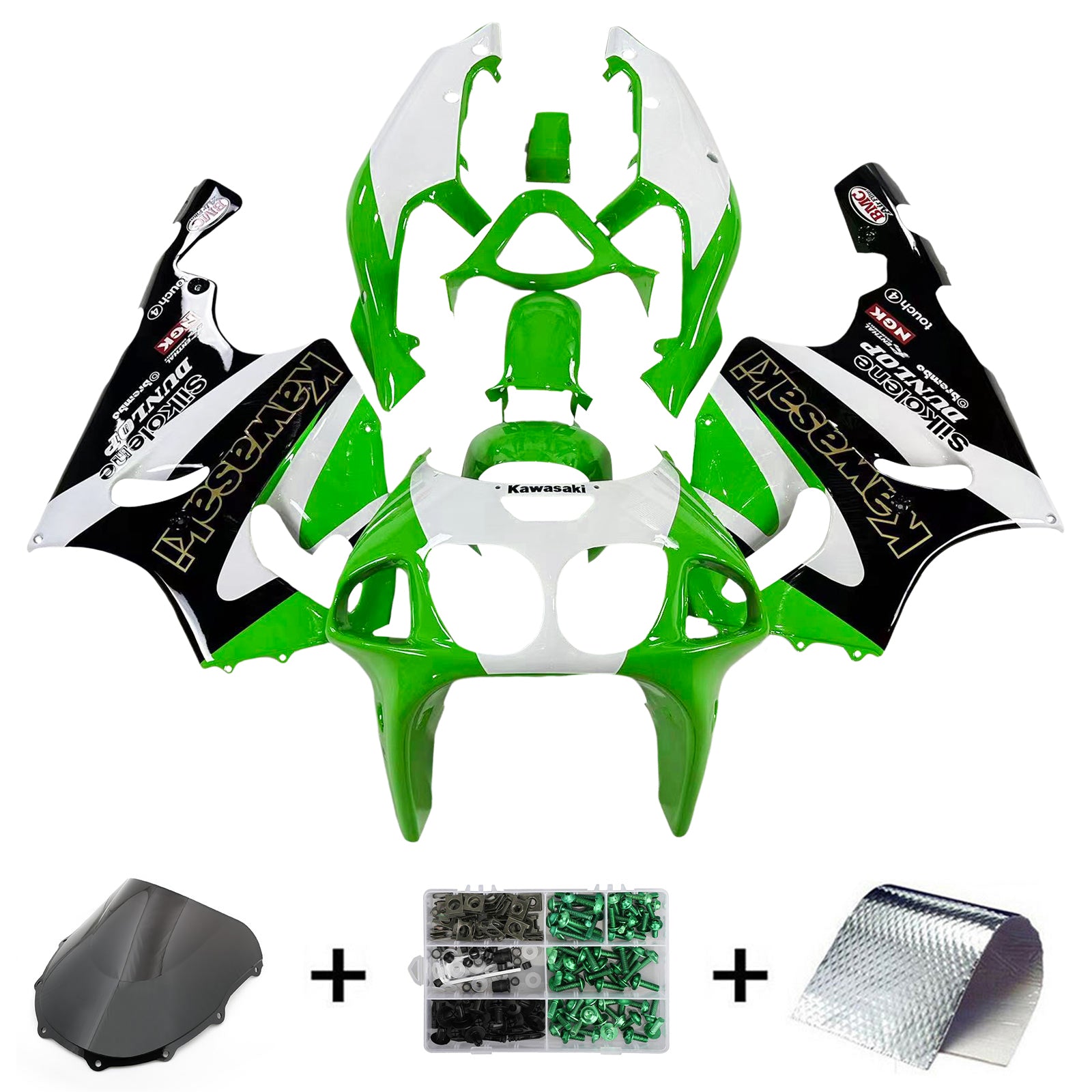 Amotopart 1996-2003 Kawasaki ZX7R Green Style3 Fairing Kit