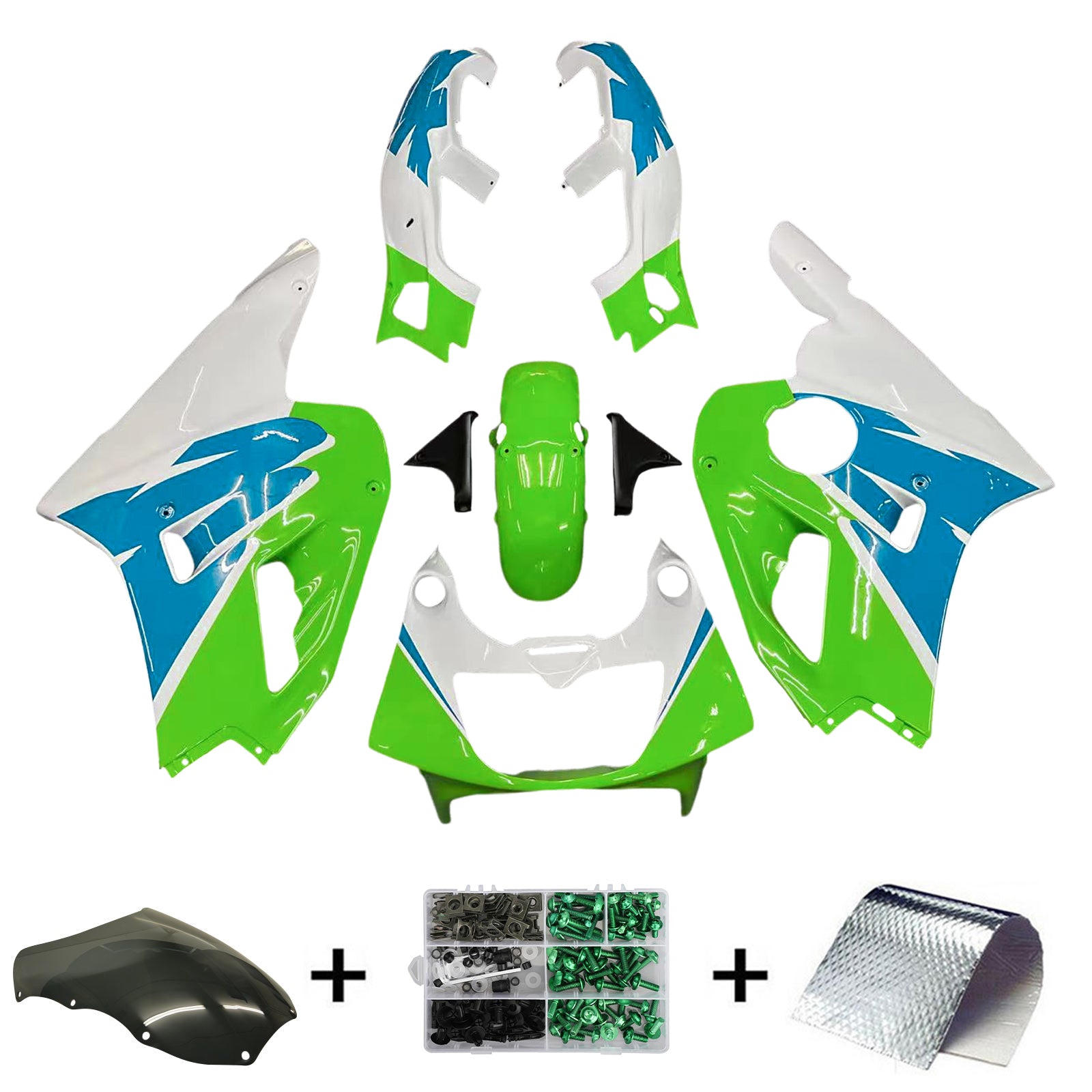 Kit carena Amotopart Kawasaki ZXR400 1992-1996 Verde Blu Bianco