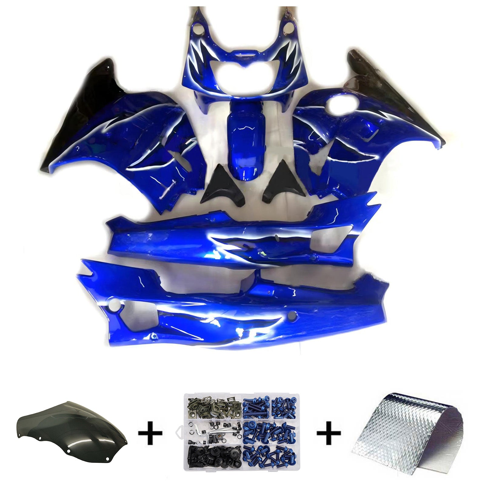 Amotopart 1992-1996 Kawasaki ZXR400 Blue Black Fairing Kit