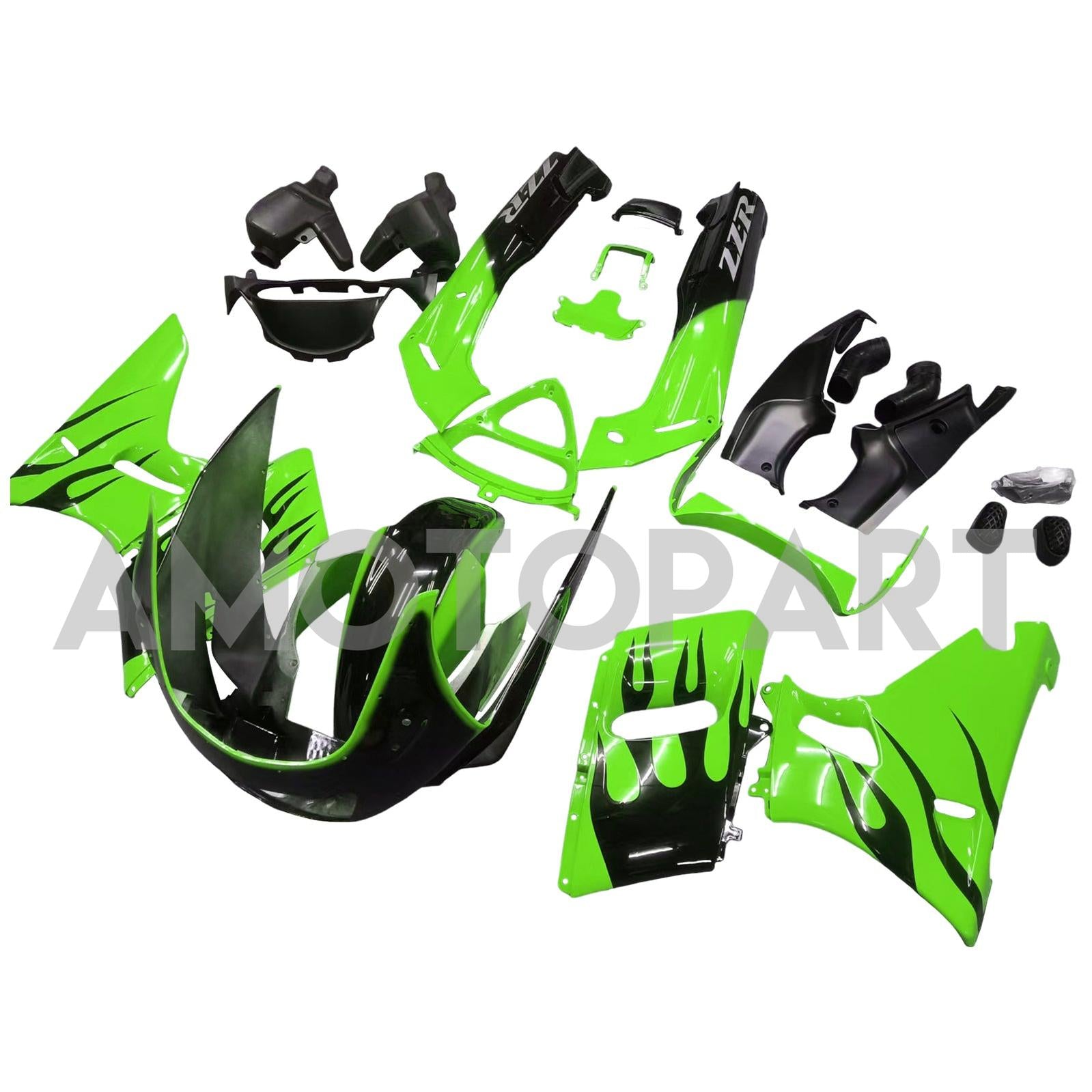 Amotopart ZZR400 1993-2007 ZZR600 1998-2003 Kawasaki グリーン&ブラック フレーム スタイル4 フェアリングキット