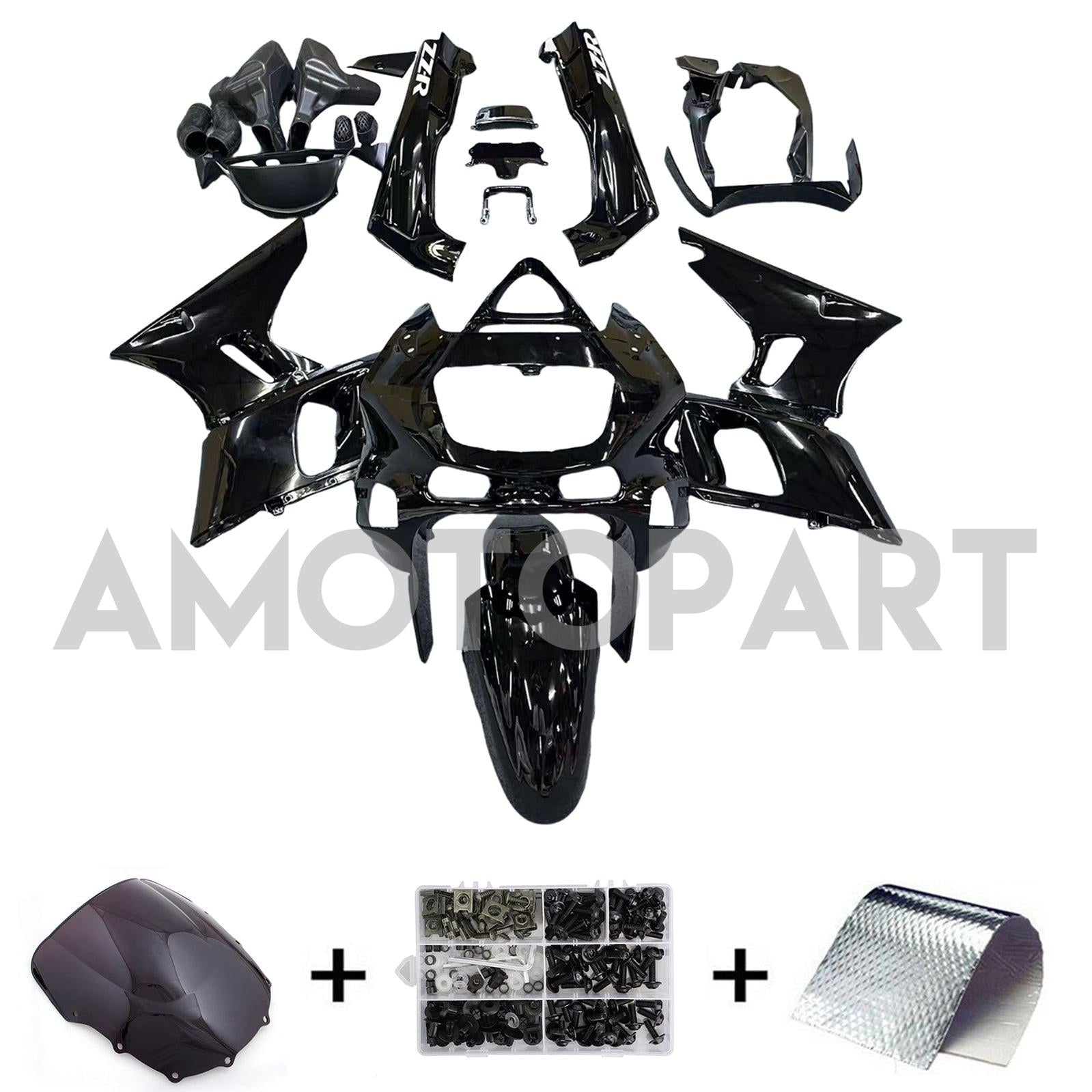 Amotopart ZZR400 1993-2007 ZZR600 1998-2003 Kawasaki Gloss Black Fairing Kit