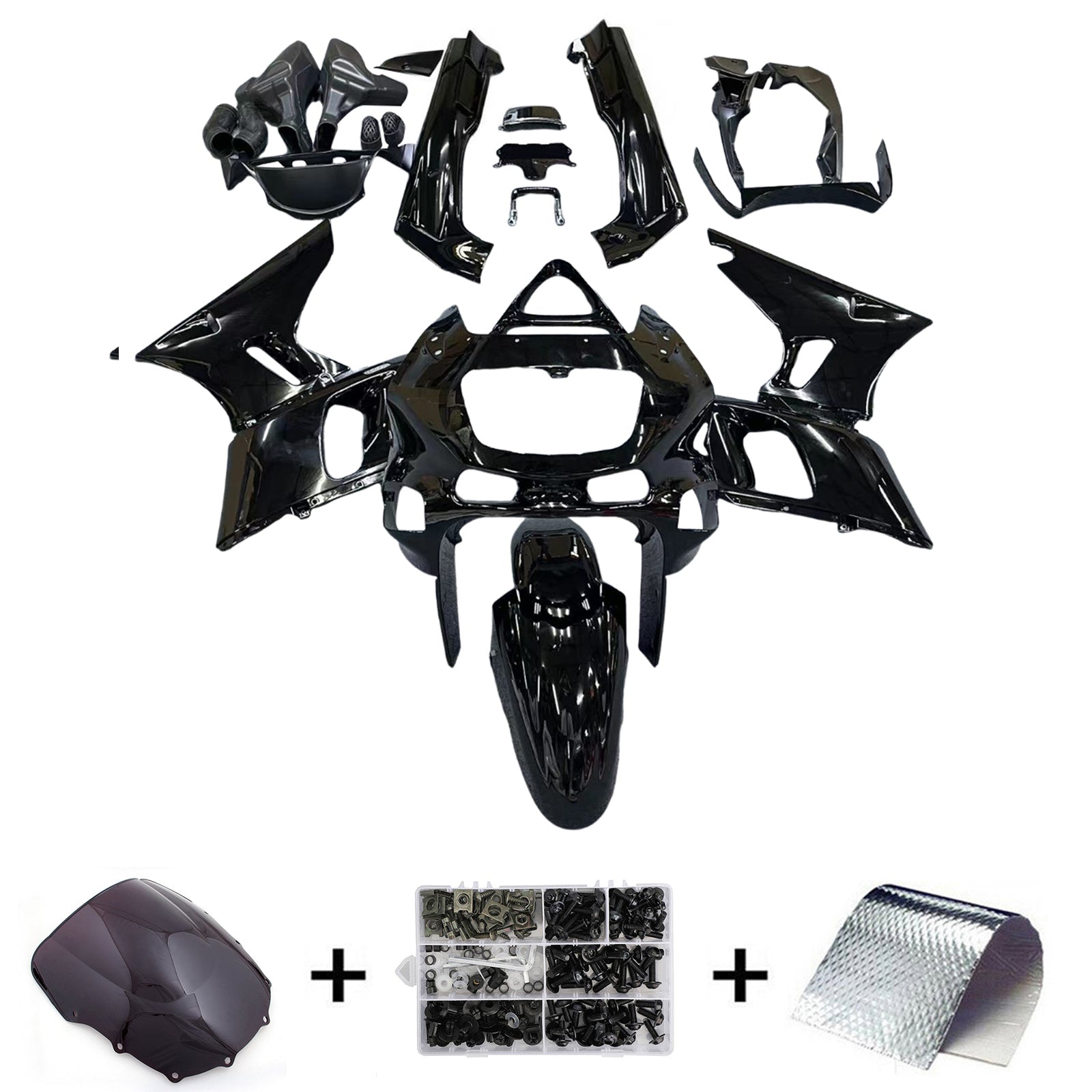 Amotopart ZZR400 1993-2007 ZZR600 1998-2003 Kawasaki Gloss Black Fairing Kit
