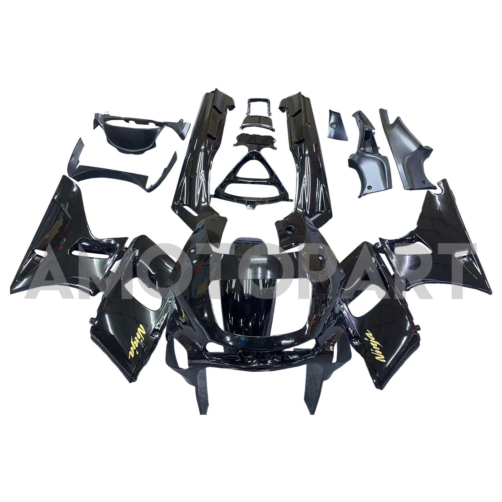 Amotopart ZZR400 1993-2007 ZZR600 1998-2003 Kawasaki Gloss Black with Logo Fairing Kit