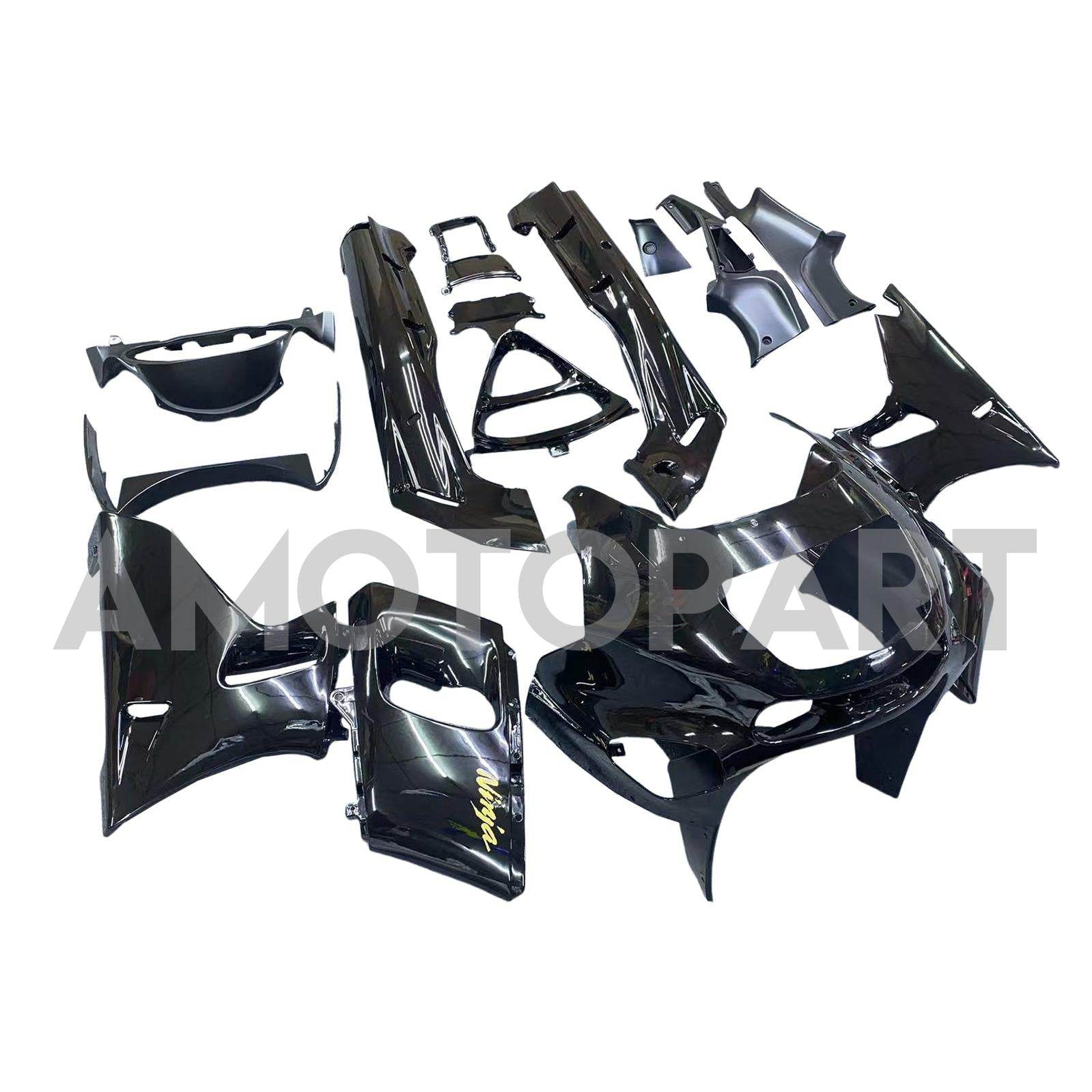 AMOTOPART ZZR400 1993-2007 ZZR600 1998-2003 Kawasaki Gloss Black with Logo Fairing Kit