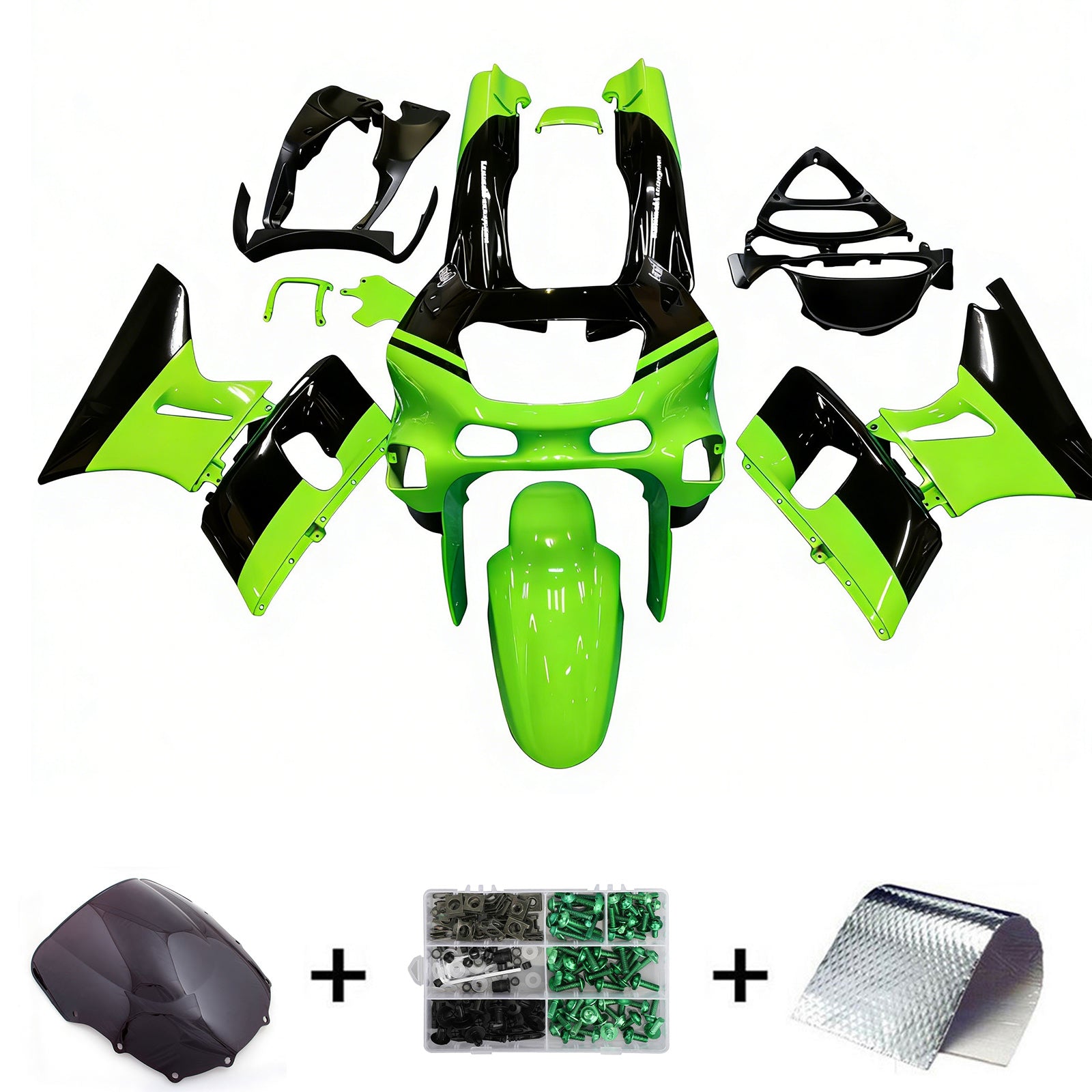 Amotopart ZZR400 1993-2007 ZZR600 1998-2003 Kawasaki Green & Black Style2 Fairing Kit
