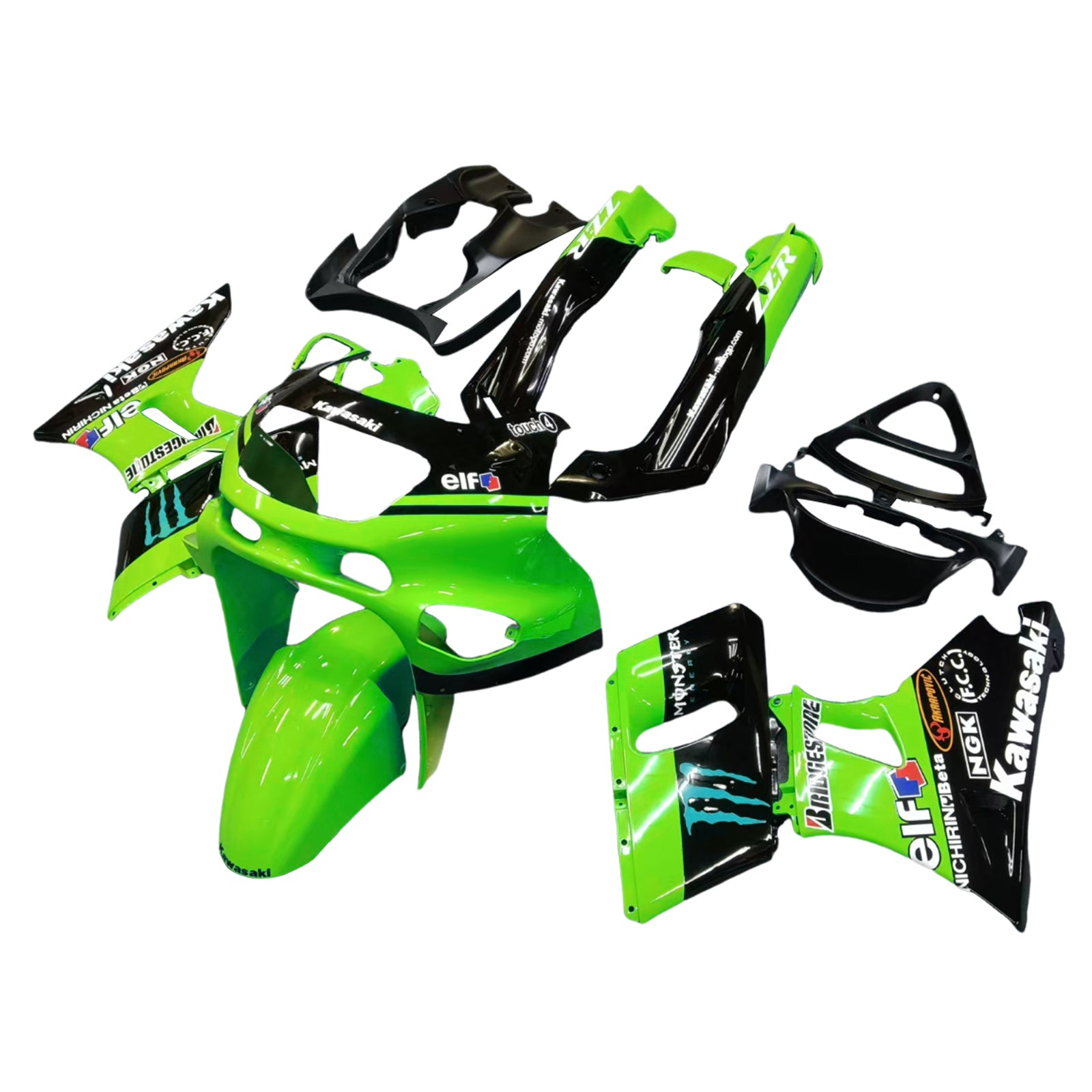 Amotopart ZZR400 1993-2007 ZZR600 1998-2003 Kawasaki Green&Black Style2 Fairing Kit