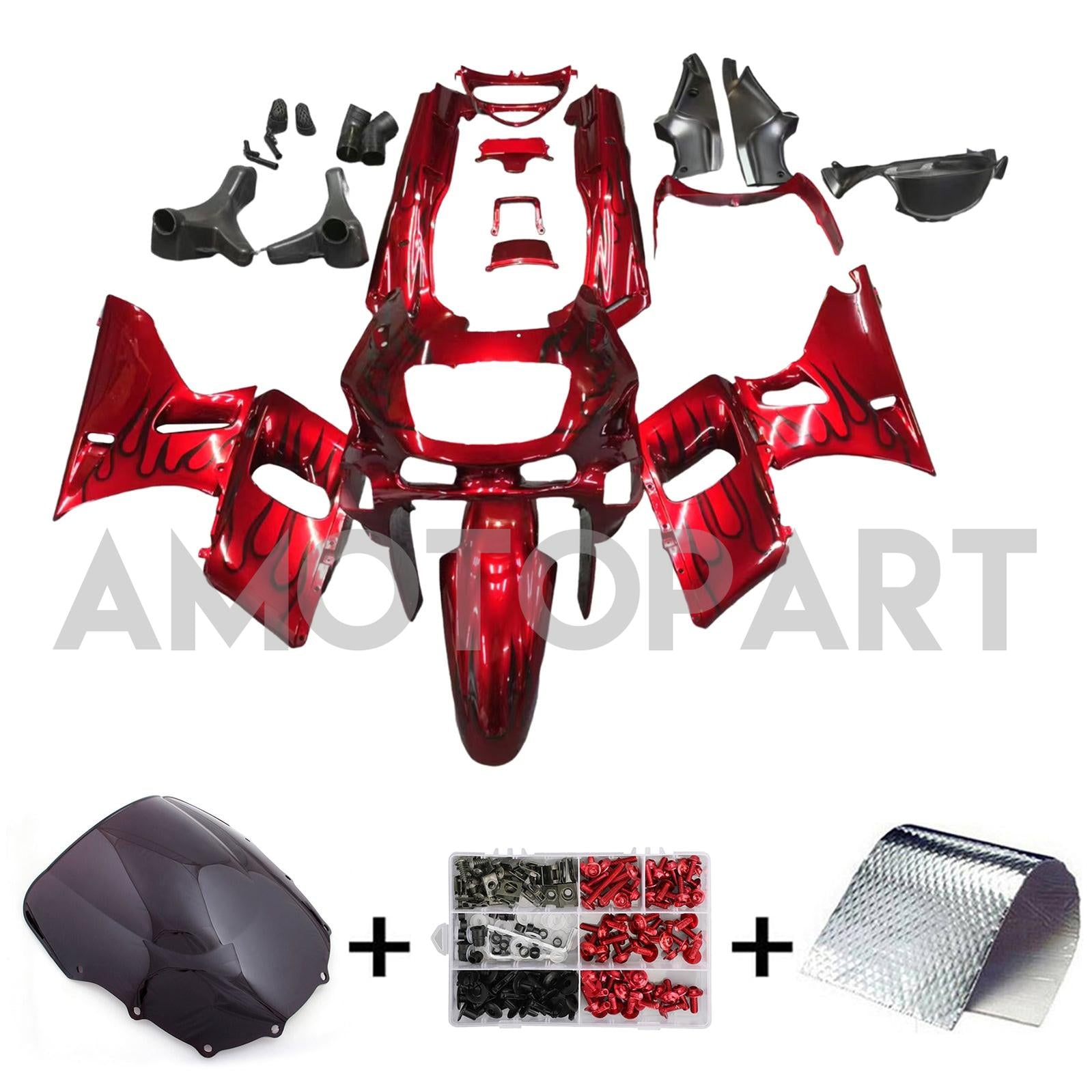 Amotopart  Kawasaki 93-07 ZZR400 & 98-03 ZZR600 Red Fairing Kit