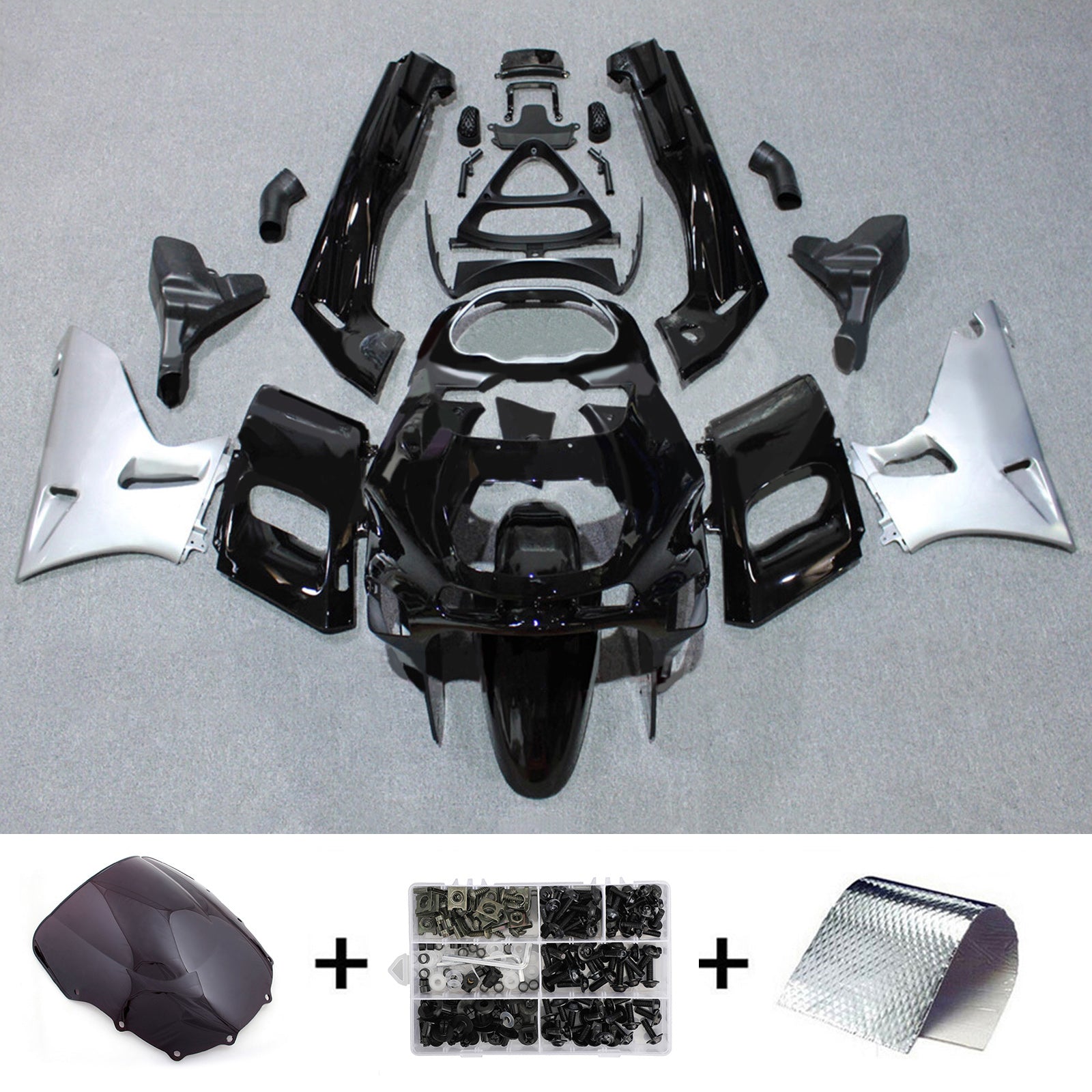 Amotopart Kawasaki 1993-2007 ZZR400 1998-2003 ZZR600 Black Silver Fairing Kit