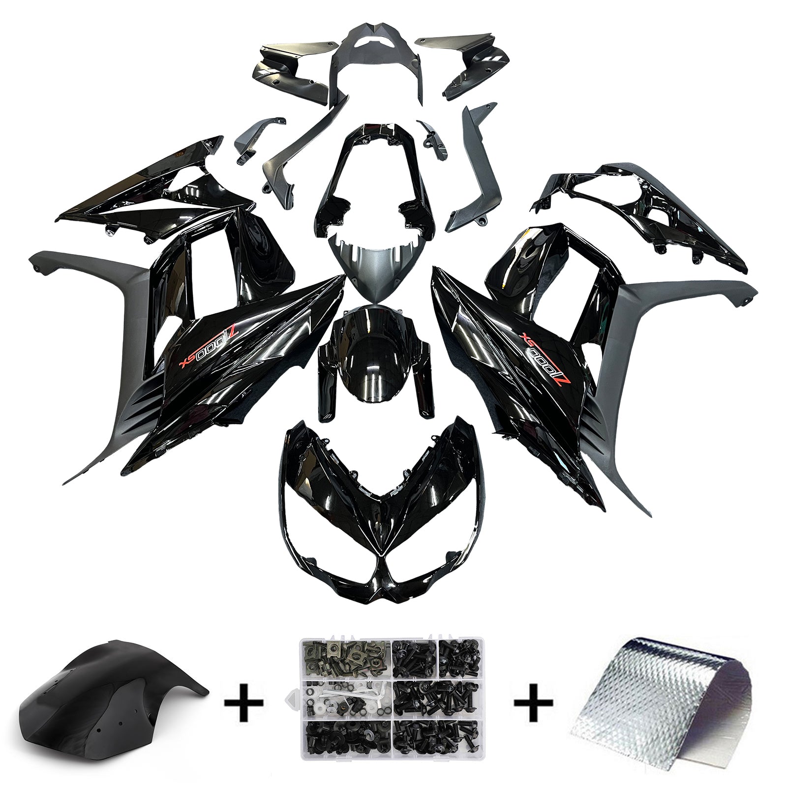 Amotopart 2010-2015 Z1000SX Kawasaki Kit de carenado negro brillante