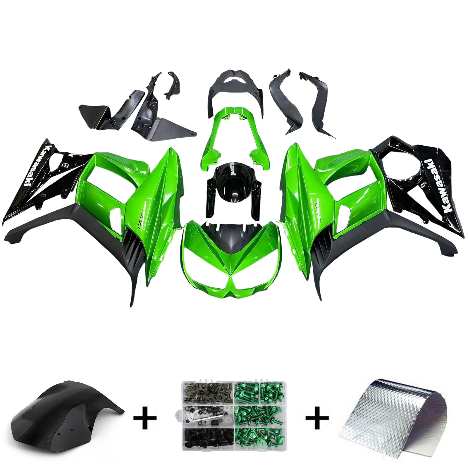 Amotopart 2010-2015 Z1000SX Kawasaki Green&Black Fairing Kit