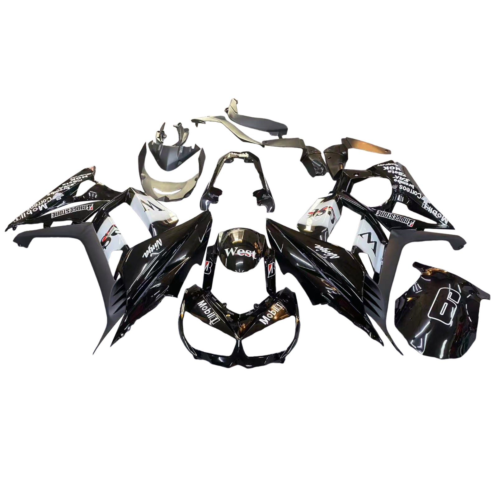 Amotopart 2010-2015 Kawasaki Z1000sx Czarny biały zestaw owiewki