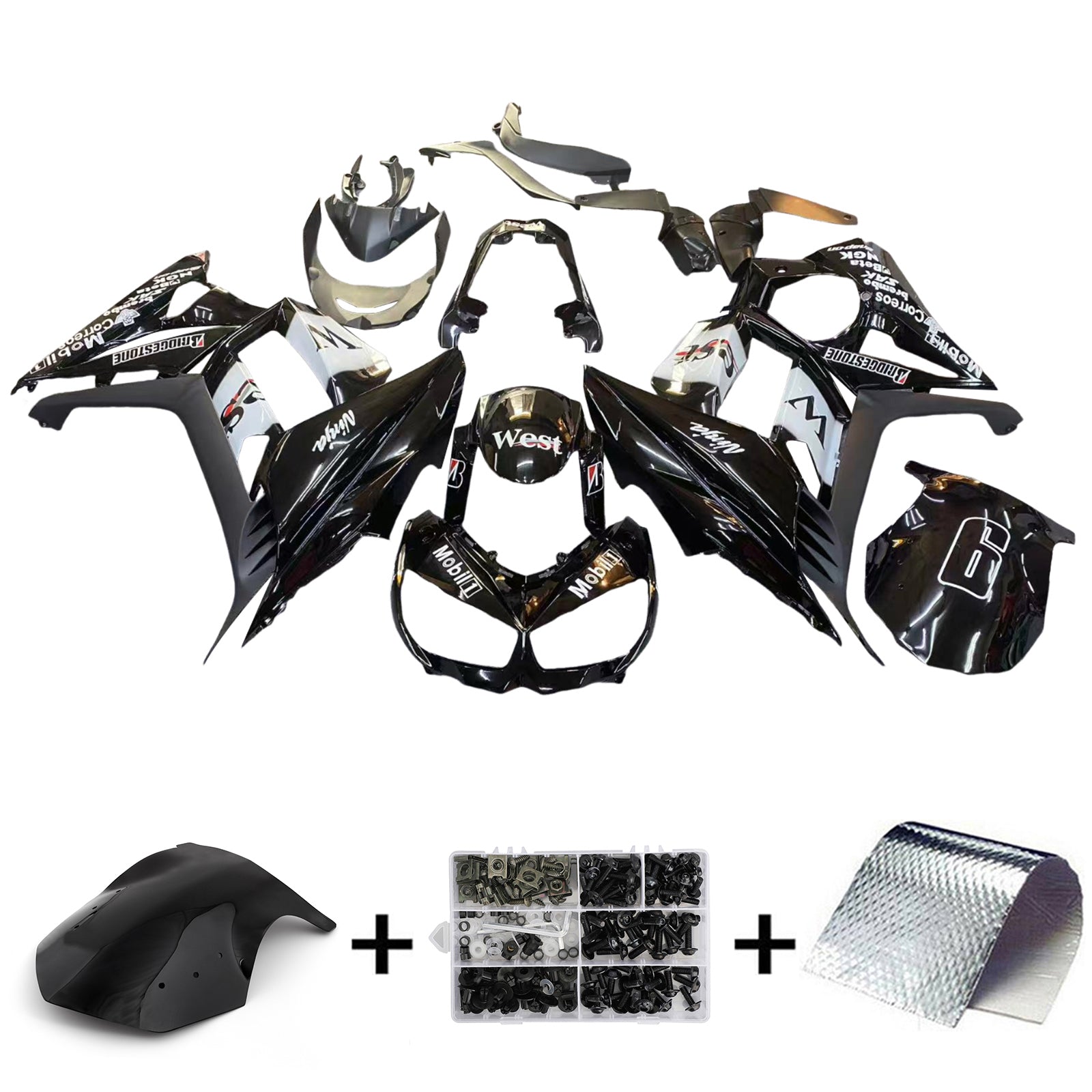 Amotopart 2010-2015 Kawasaki Z1000sx Czarny biały zestaw owiewki