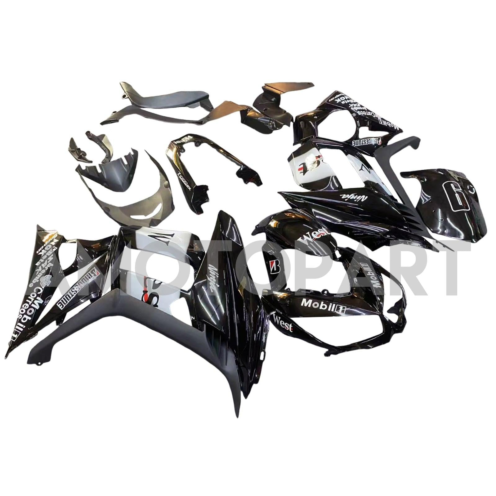 Amotopart 2010-2015 Kawasaki Z1000SX Black White Fairing Kit