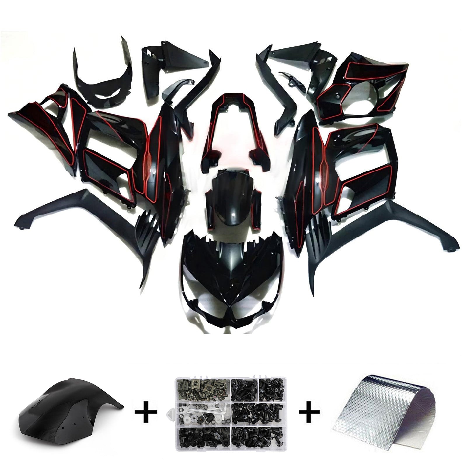 Amotopart 2010-2015 Kawasaki Z1000SX Black Red Fairing Kit