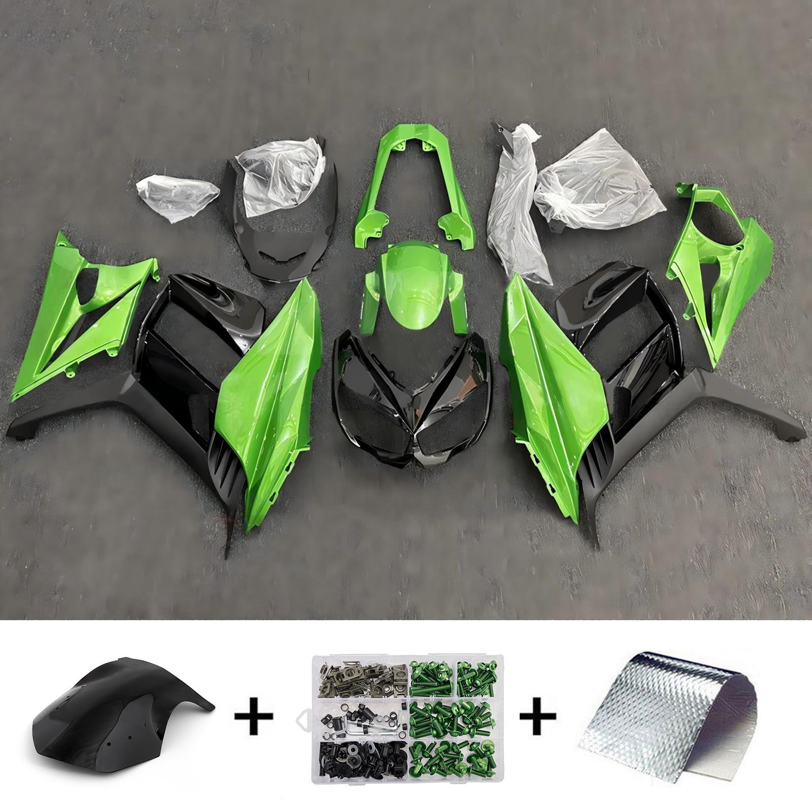 Amotopart 2010-2015 Kawasaki Z1000SX Green Black Fairing Kit