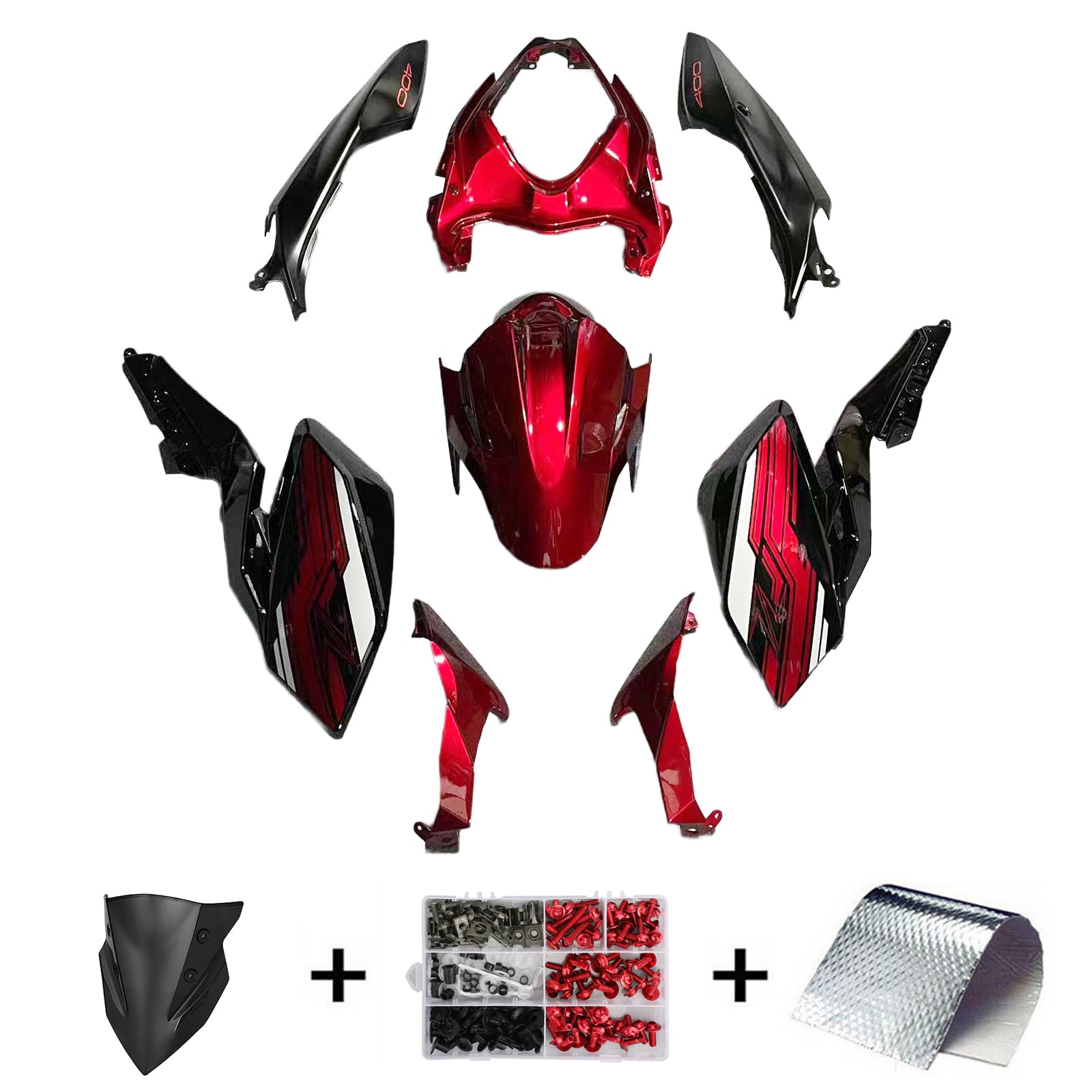 Amotopart Kawasaki 2018-2024 Z400 Kit de carenado rojo negro