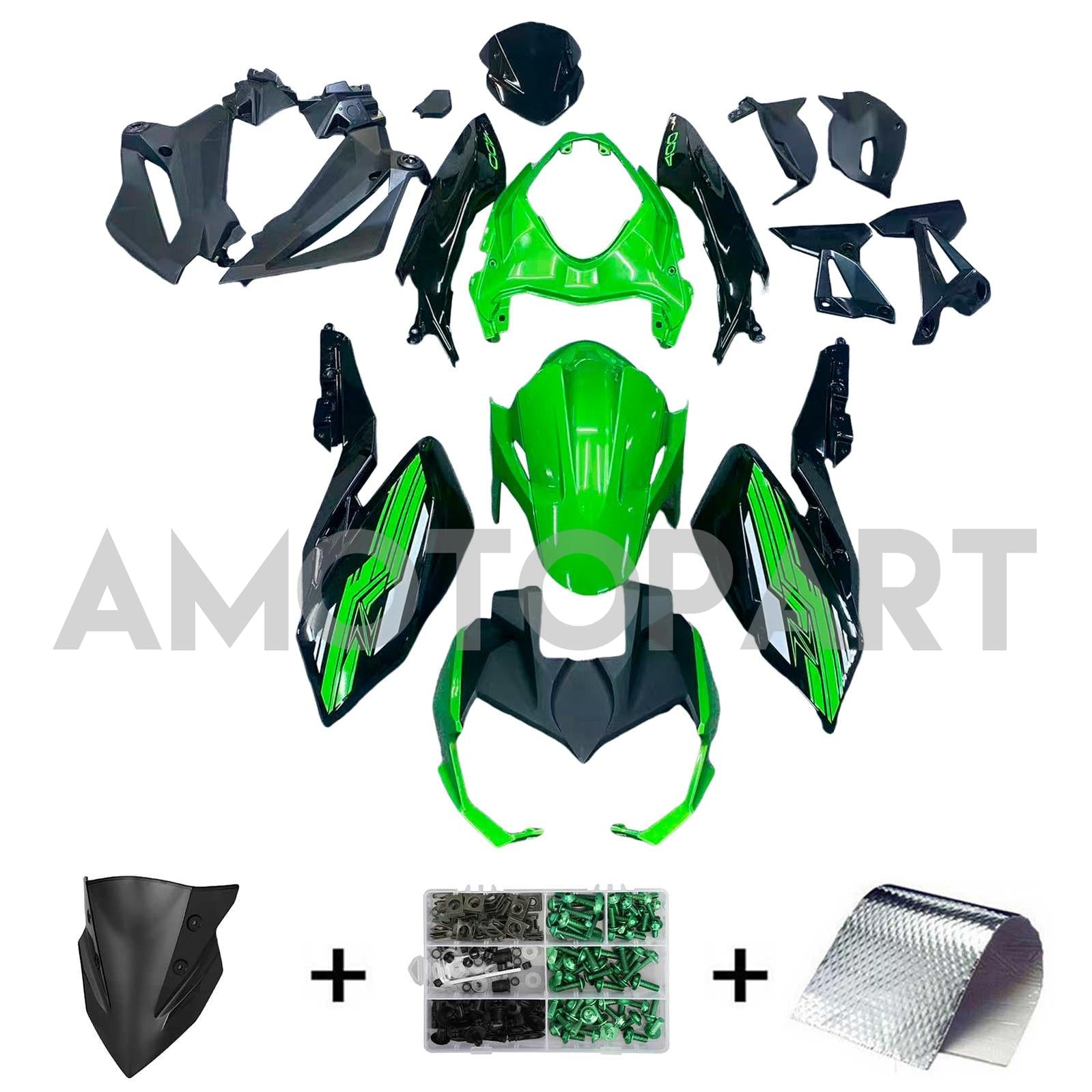 Amotopart 2018-2024 Z400 Kawasaki グリーン ブラック Style1 フェアリングキット