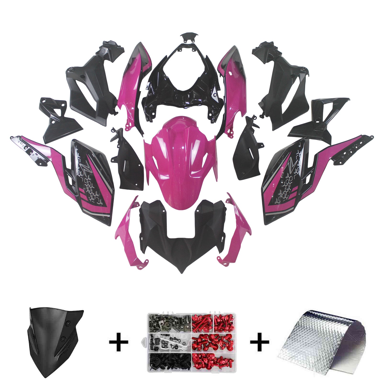 Amotopart 2018-2024 Z400 Kawasaki Black Pink Fairing Kit