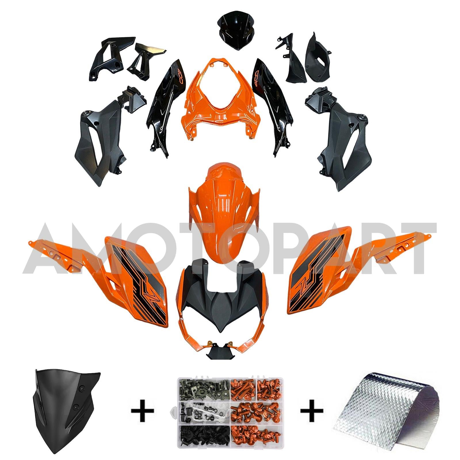 Amotopart 2018-2024 Z400 Kawasaki Black Orange Fairing Kit