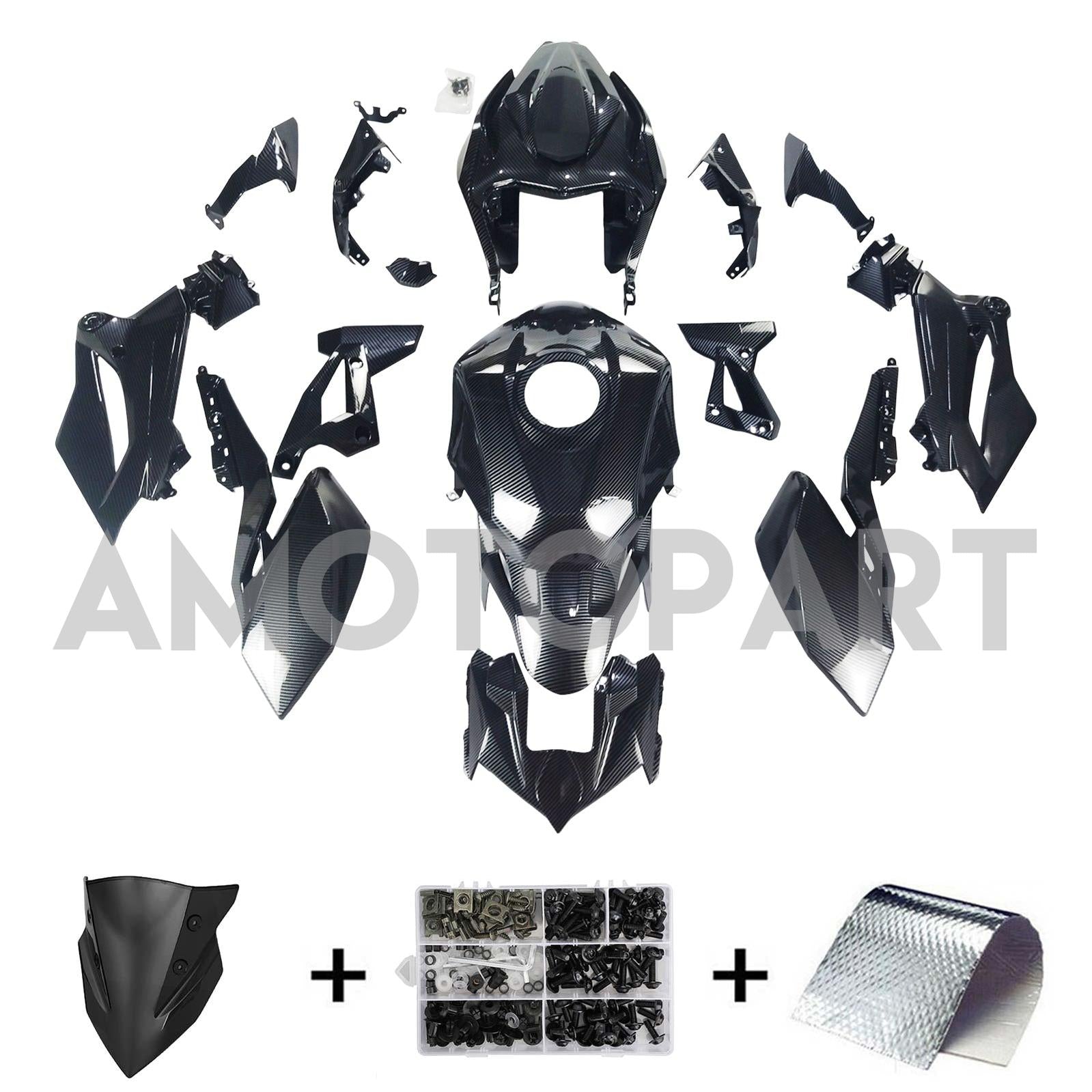 Amotopart 2018-2024 Z400 Kawasaki Carbon Fiber Black Fairing Kit