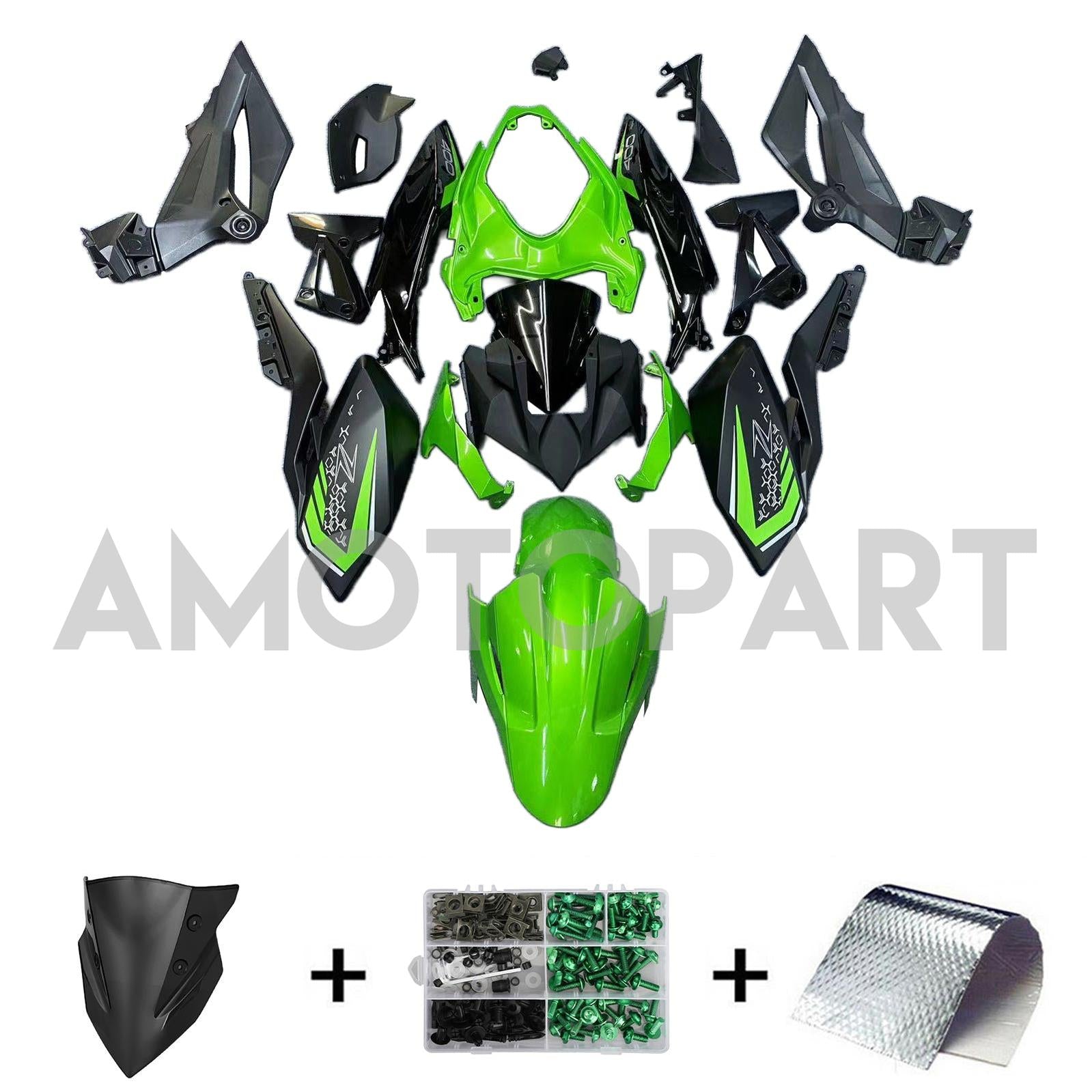 Amotopart 2018-2024 Z400 Kawasaki Green Black Style2 Fairing Kit