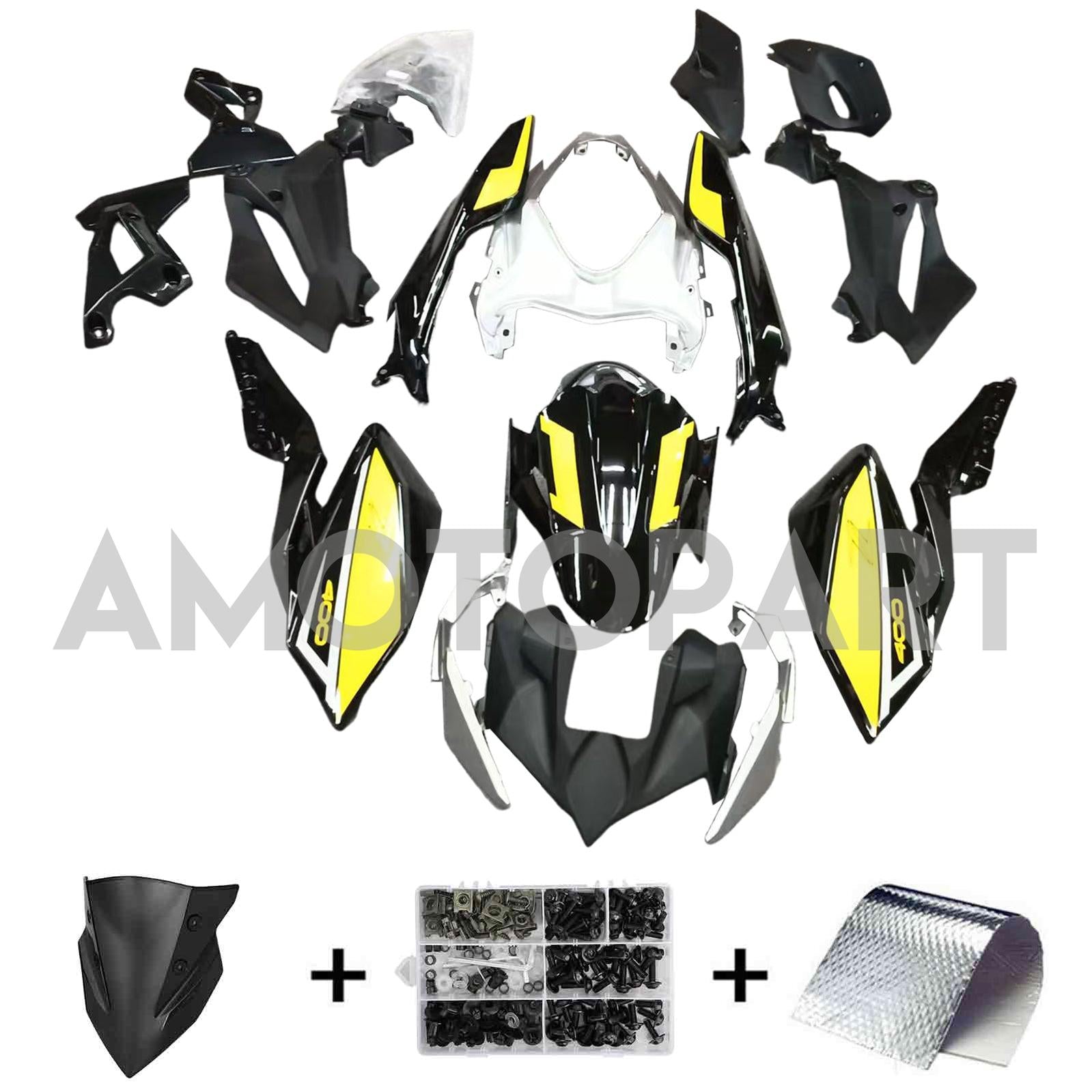 Kit carena Amotopart 2018-2024 Z400 Kawasaki Nero Giallo Style3