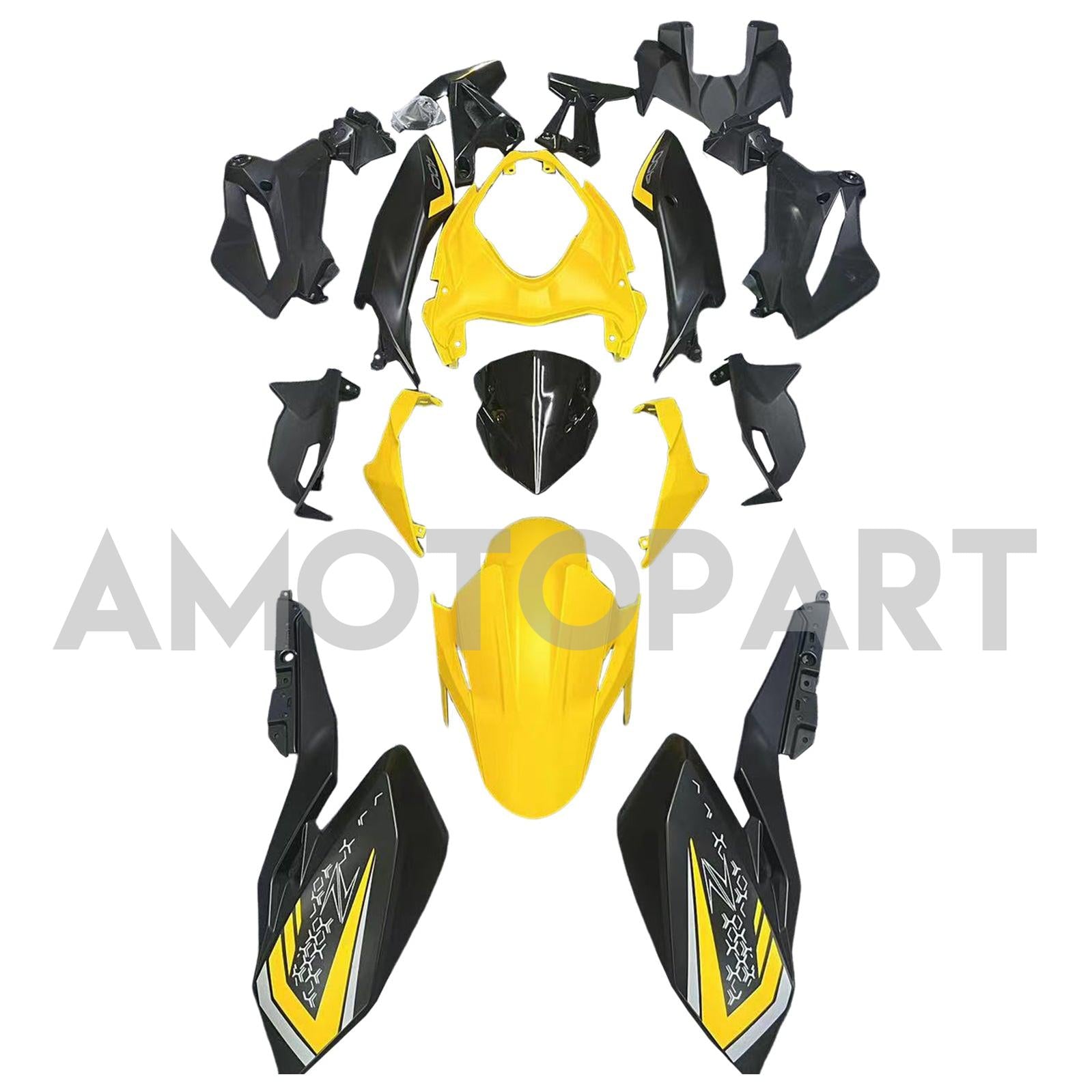 Amotopart 2018-2024 Z400 Kawasaki Black Yellow Style2 Fairing Kit