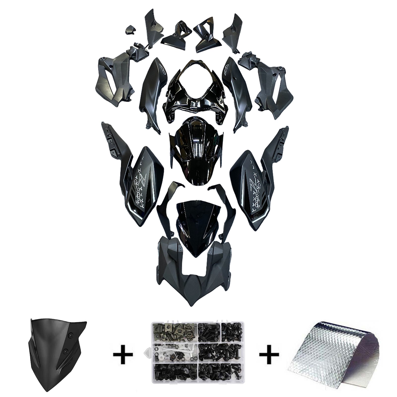 Kit carena Amotopart 2018-2024 Z400 Kawasaki nero opaco lucido