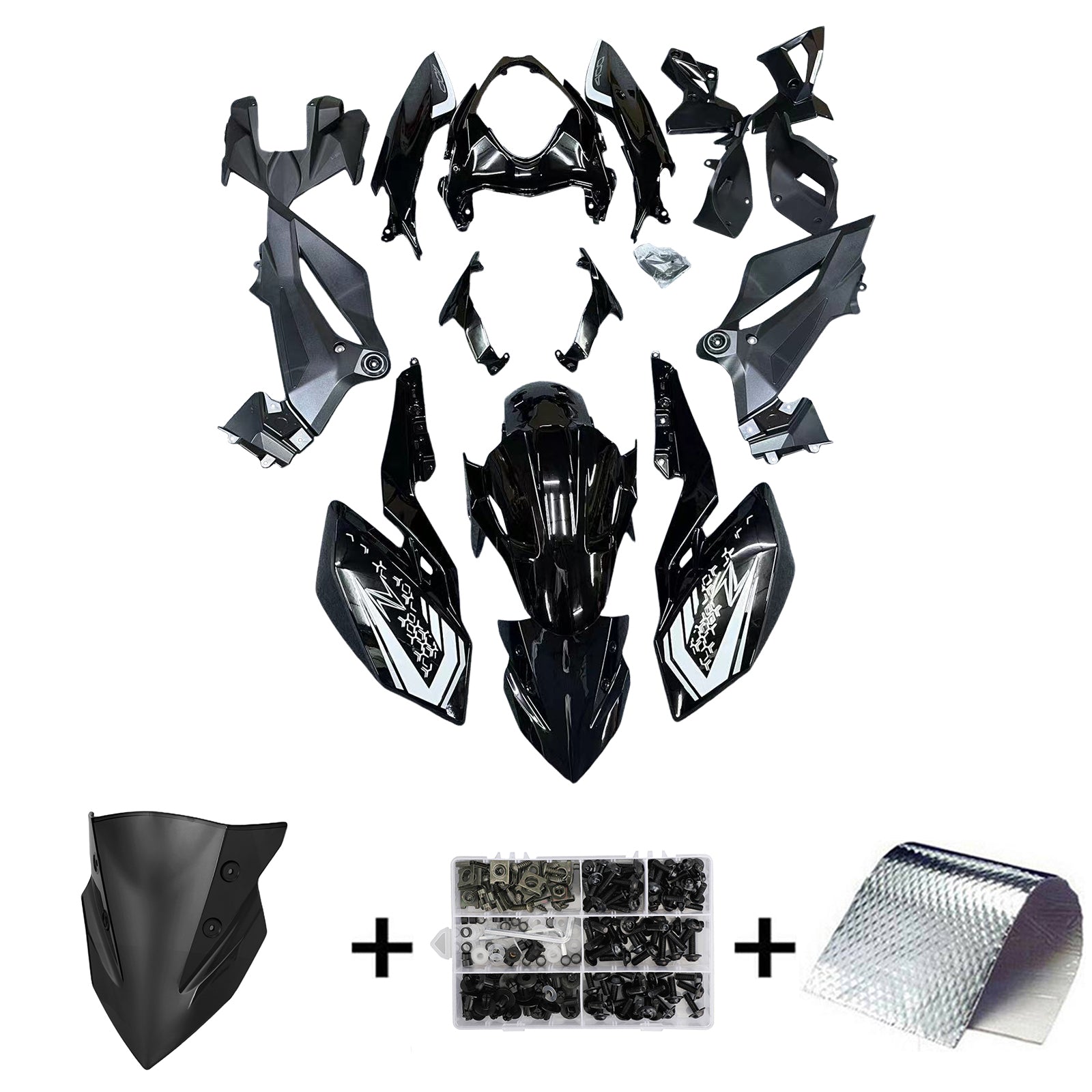 Amotopart 2018-2024 Kawasaki Z400  Black Fairing Kit