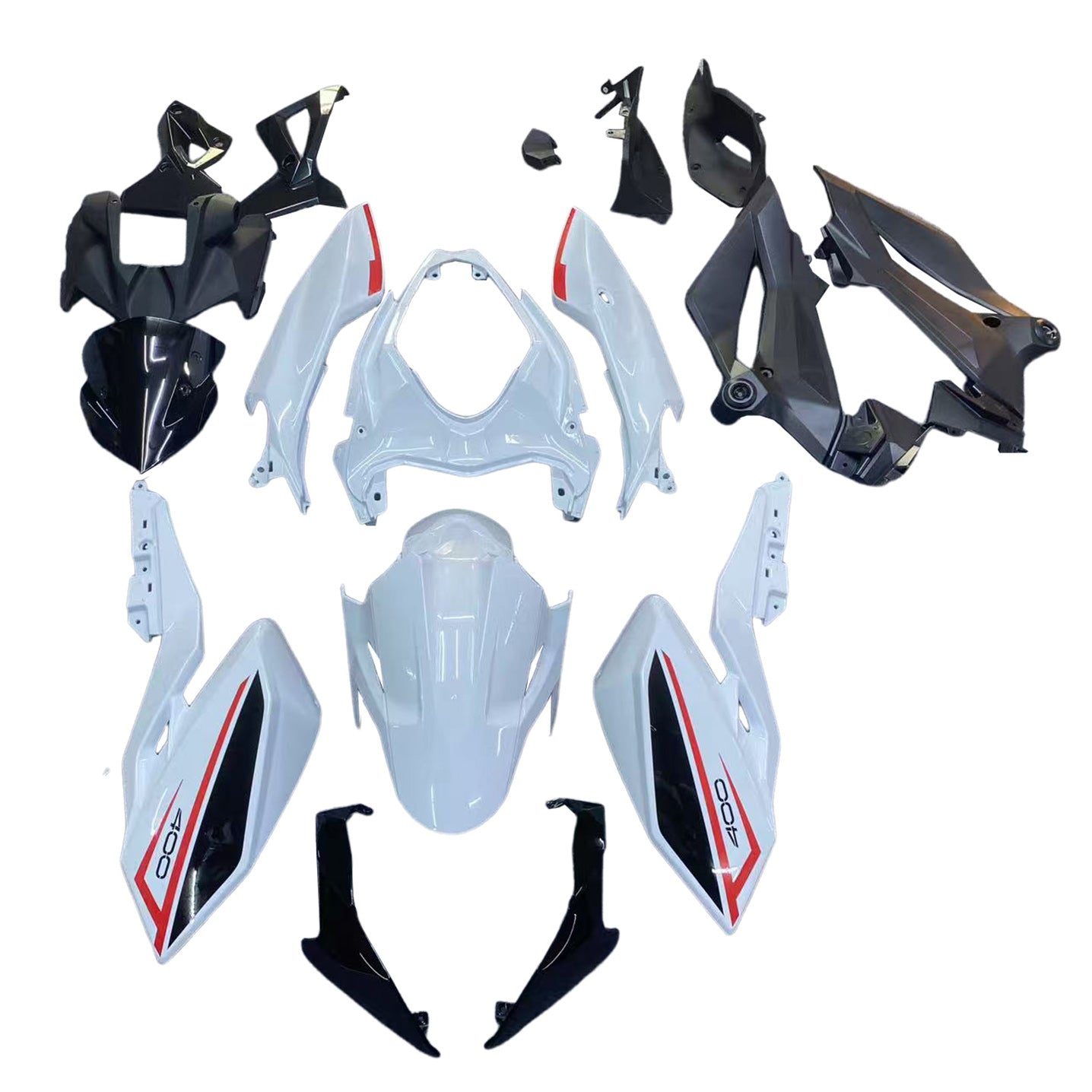 Amotopart 2018-2024 Kawasaki Z400  Black White Red Fairing Kit