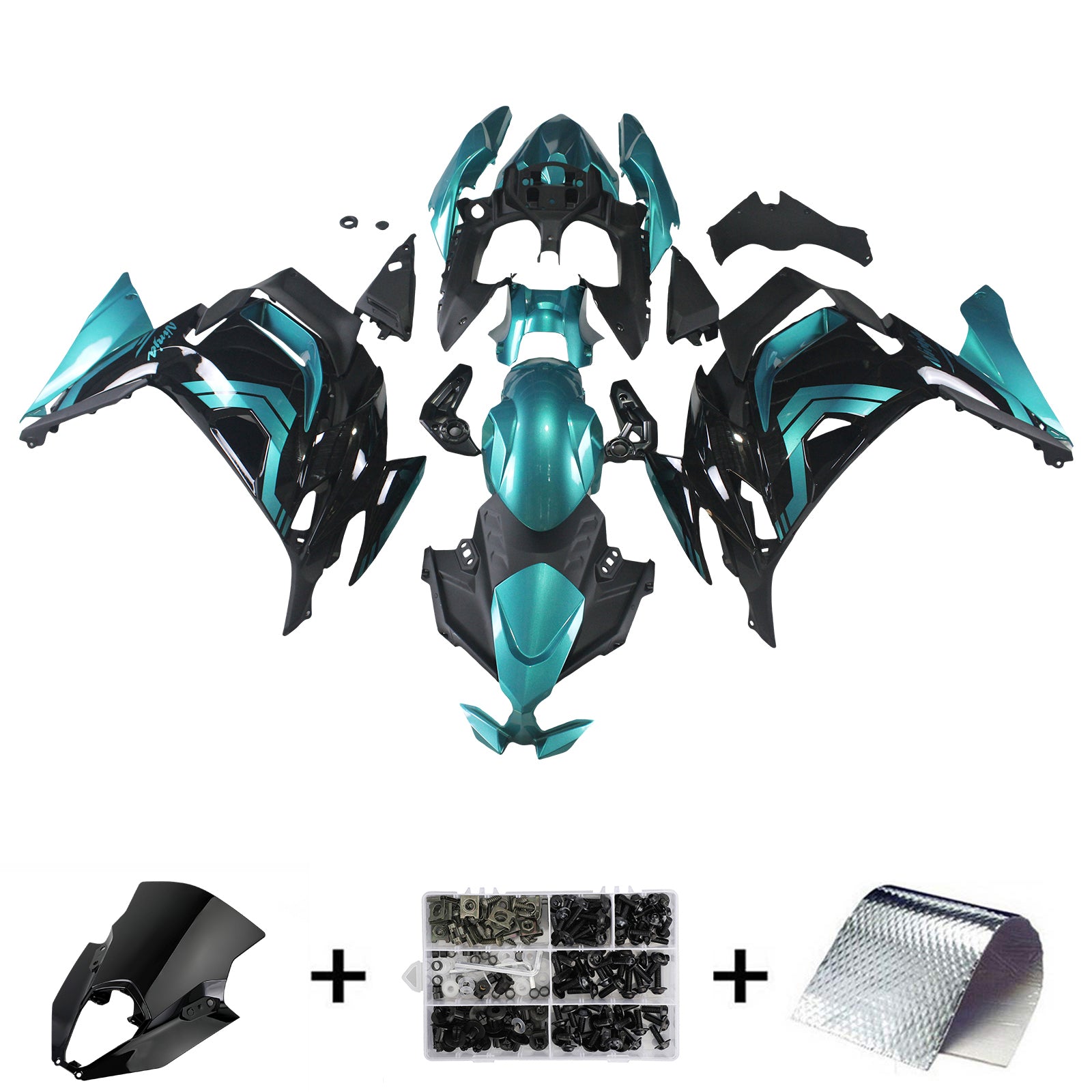 Amotopart 2020-2026 Kawasaki ER-6F Ninja650 Black&Blue Fairing Kit