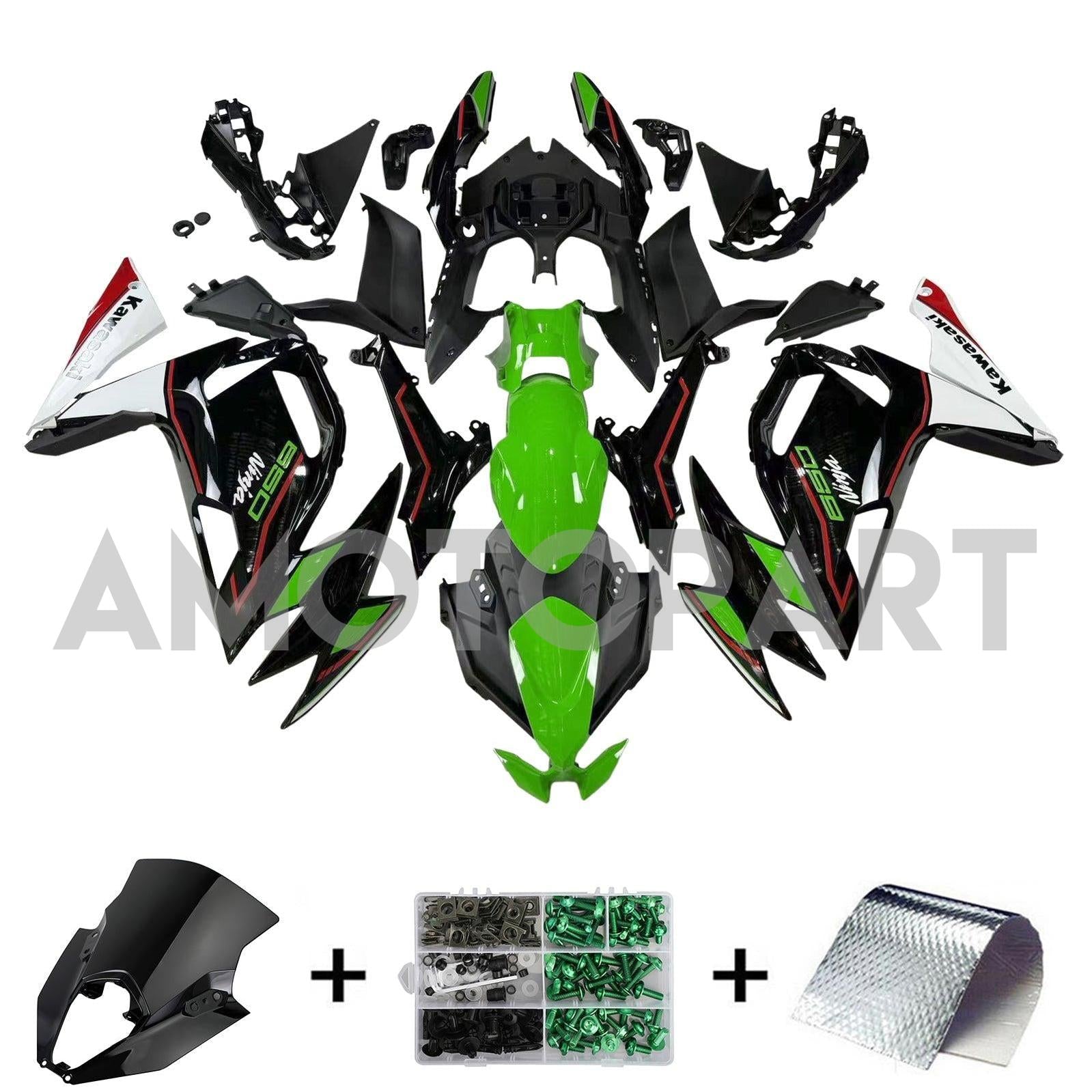 Amotopart 2020-2025 Kawasaki ER-6F Ninja650 Green&Black Style2 Fairing Kit