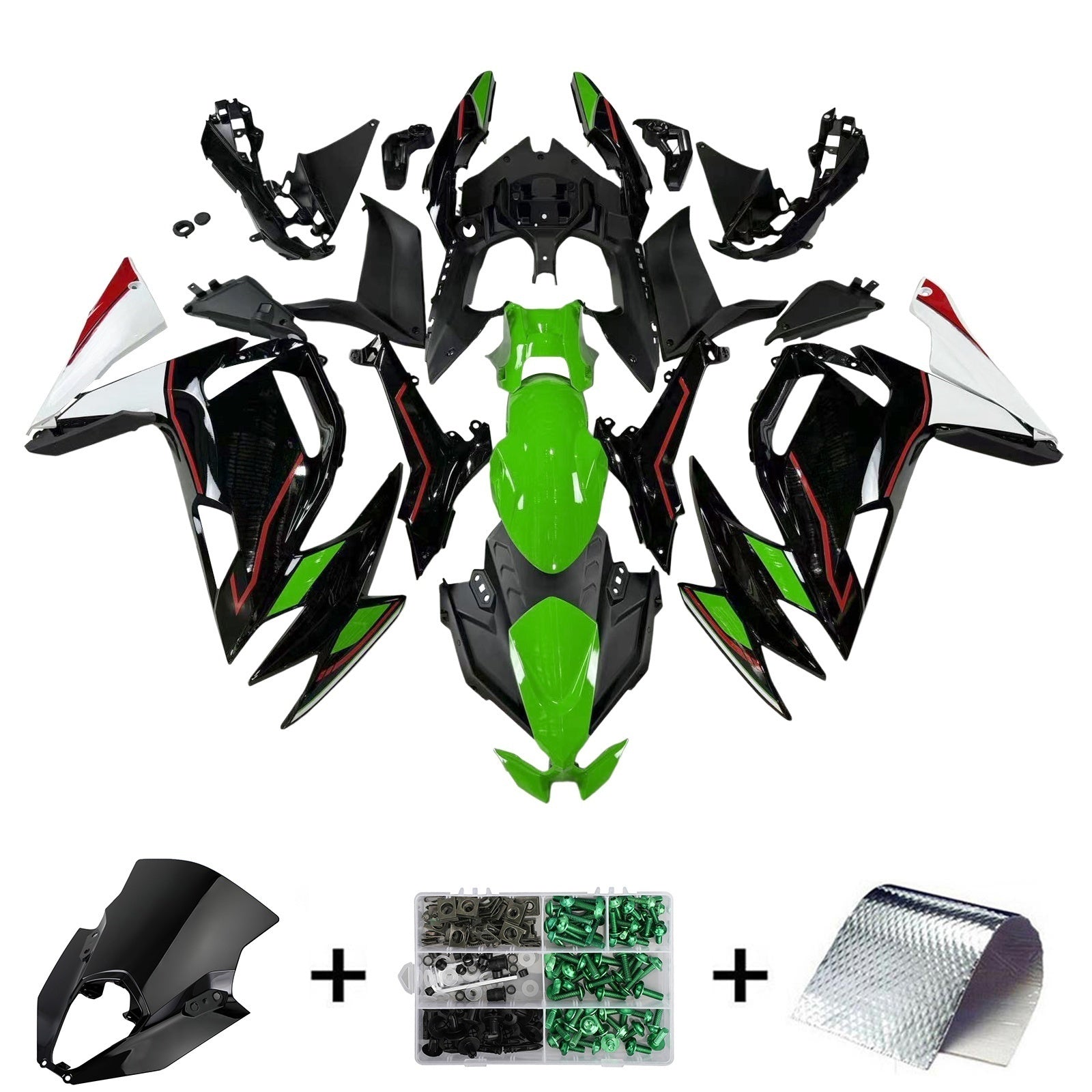 Amotopart 2020-2025 Kawasaki ER-6F Ninja650 Green&Black Style2 Fairing Kit