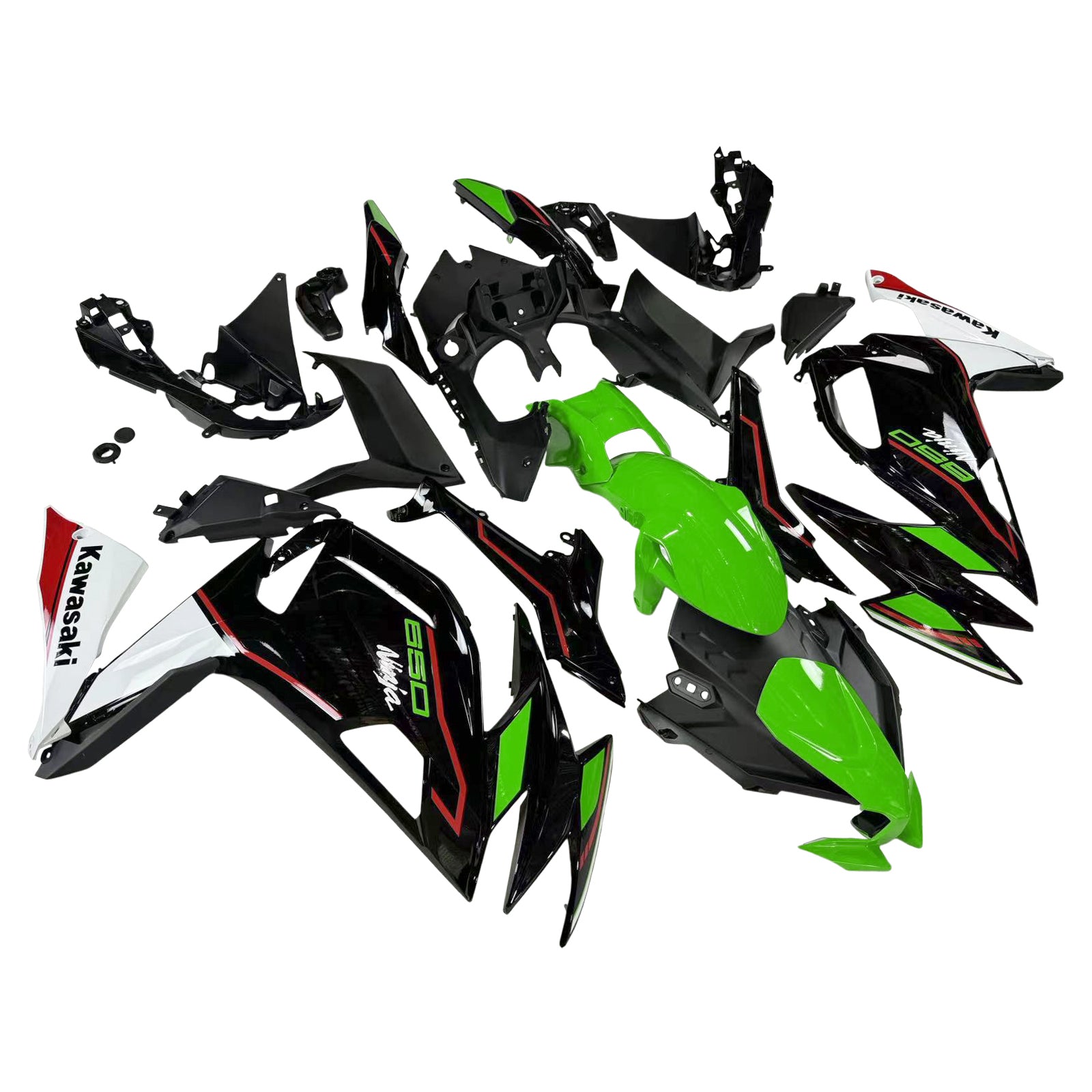 Amotopart 2020-2024 Kawasaki ER-6F Ninja650 Kit de carénage vert et noir Style2