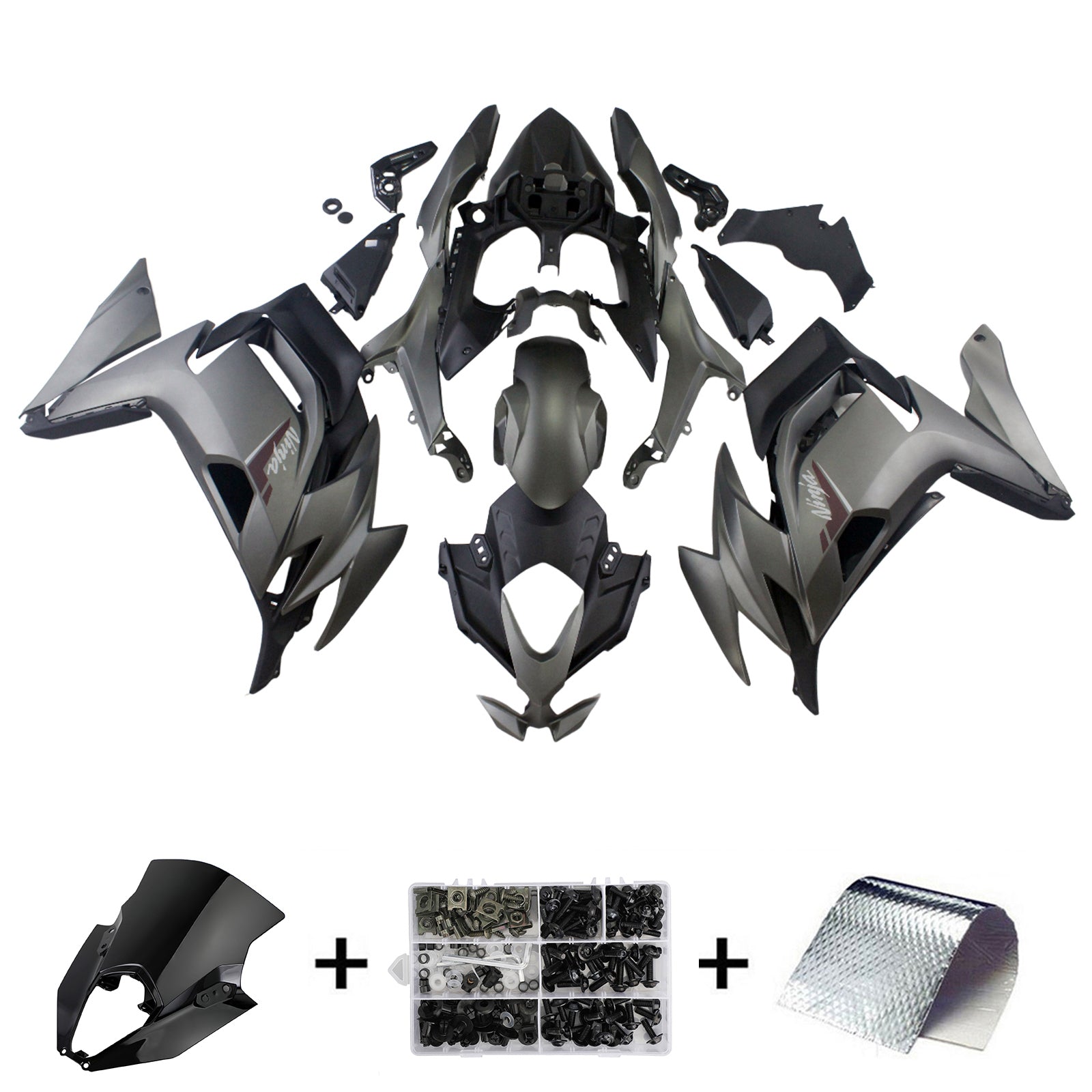 Amotopart 2020-2024 Kawasaki ER-6F Ninja650 Gray Black Fairing Kit