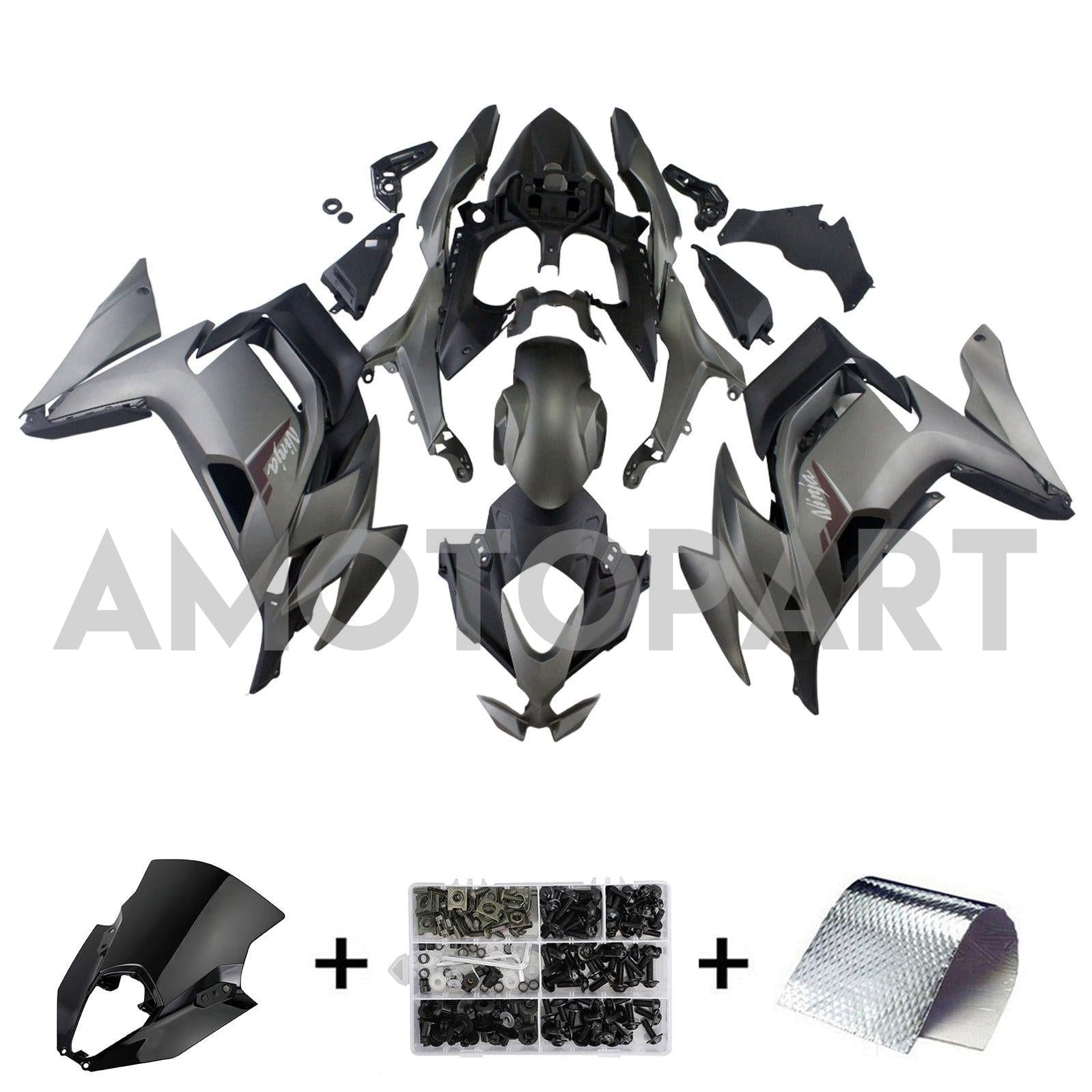 Amotopart 2020-2025 Kawasaki ER-6F Ninja650 Gray Black Fairing Kit