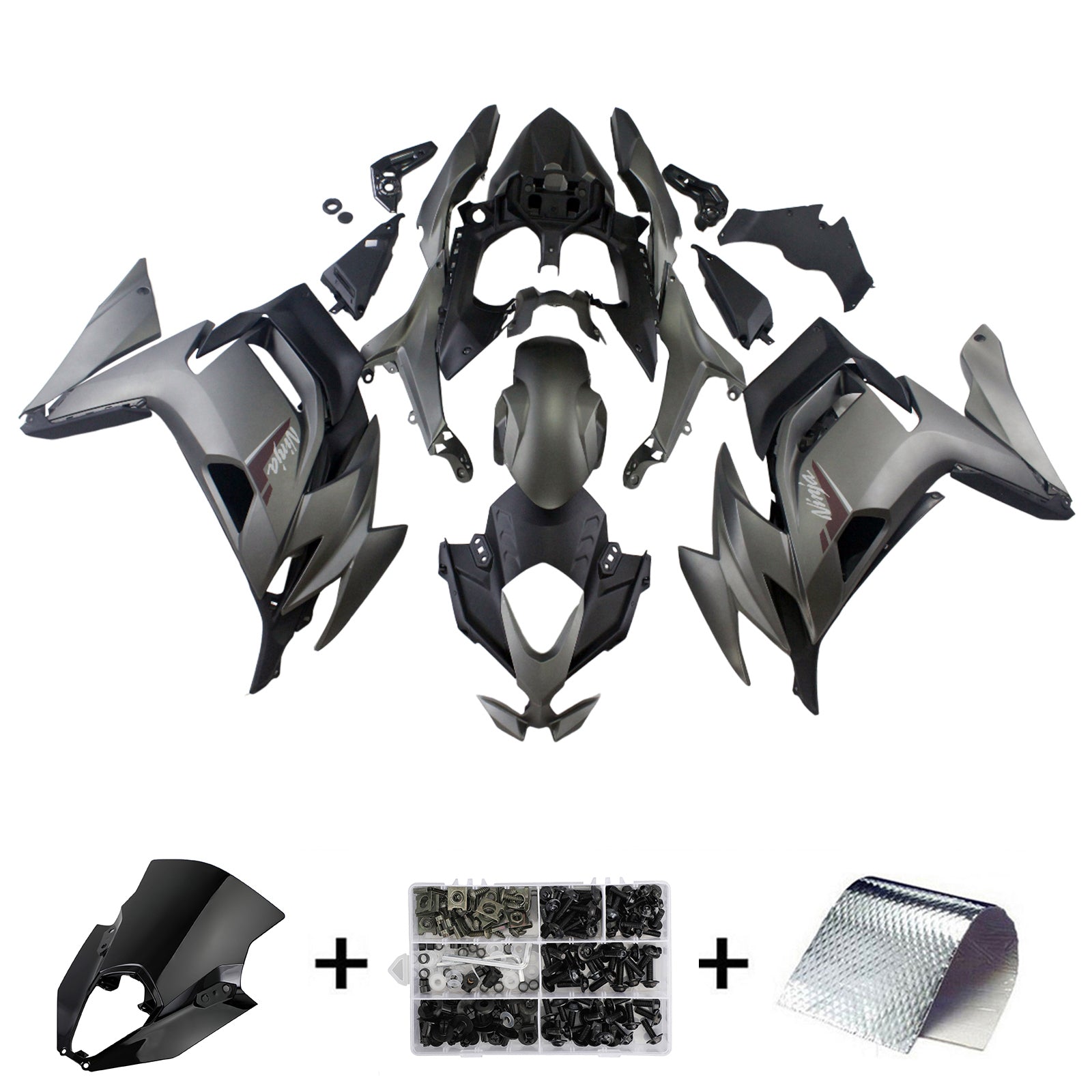 Amotopart 2020-2025 Kawasaki ER-6F Ninja650 Gray Black Fairing Kit