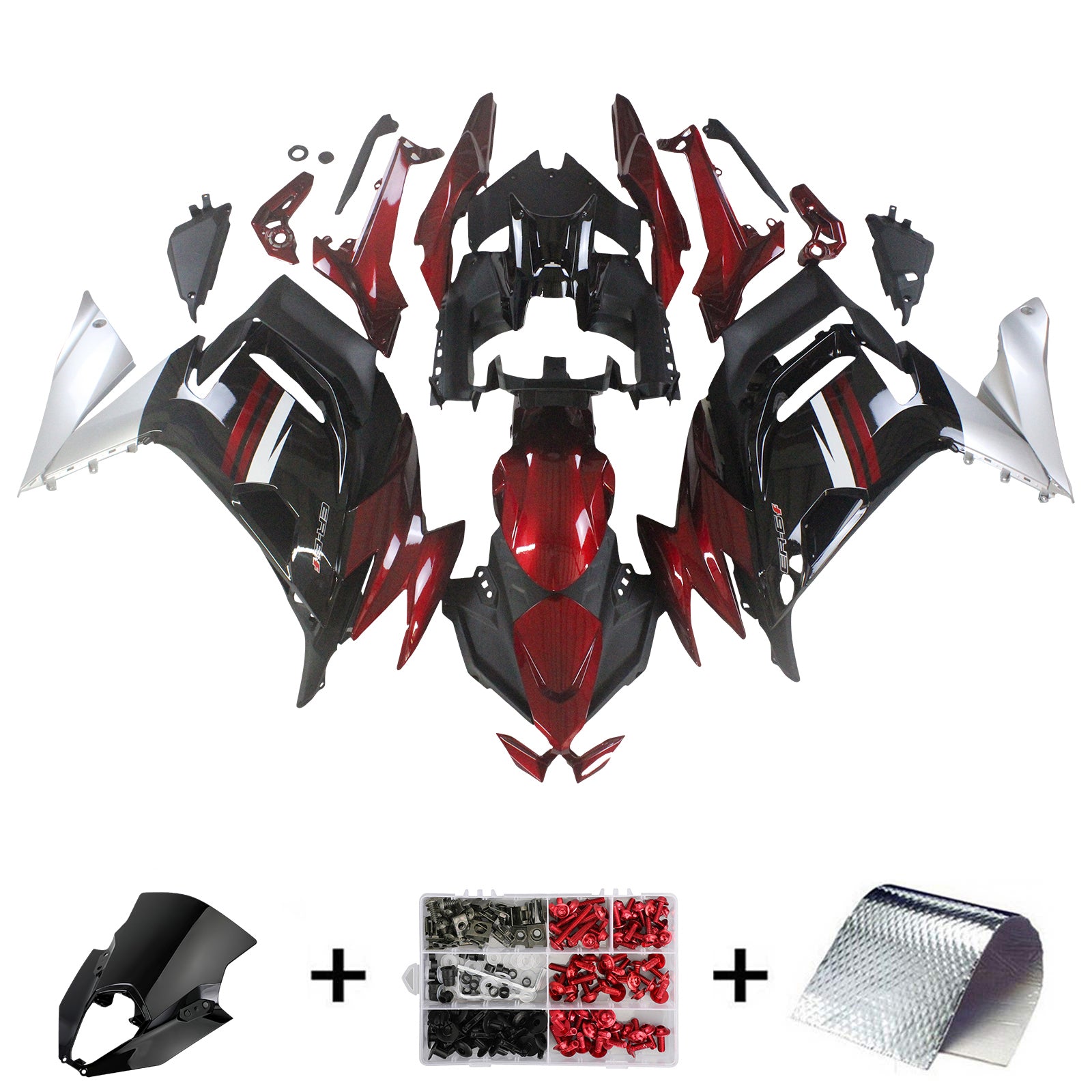 Amotopart 2020-2026 Kawasaki ER-6F Ninja650 Red&Black Fairing Kit