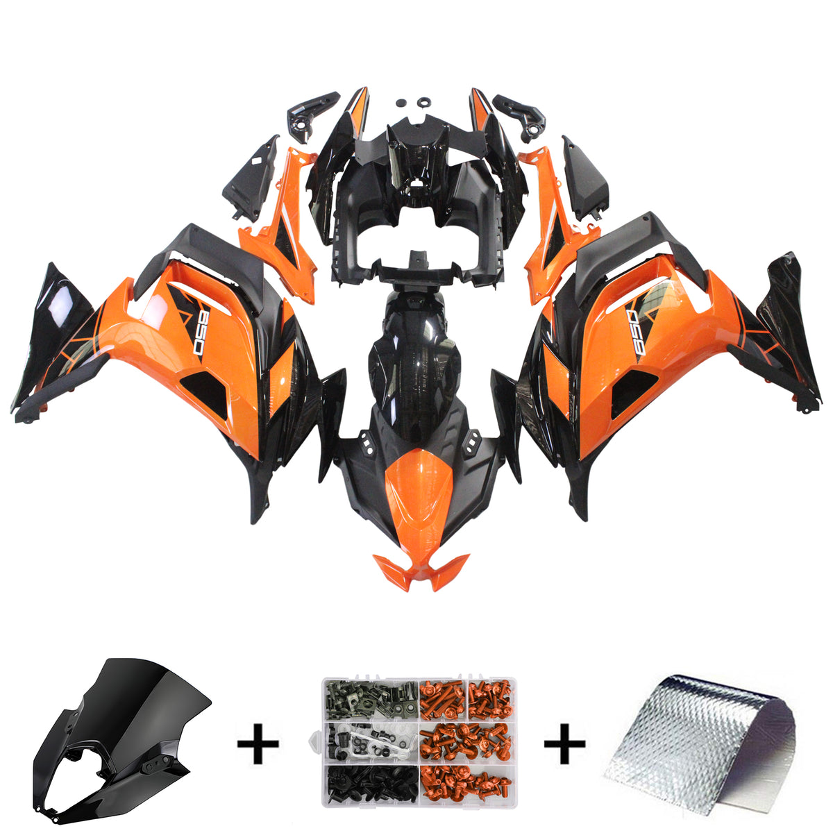 Amotopart 2020-2024 Kawasaki ER-6F Ninja650 Black&Orange Fairing Kit